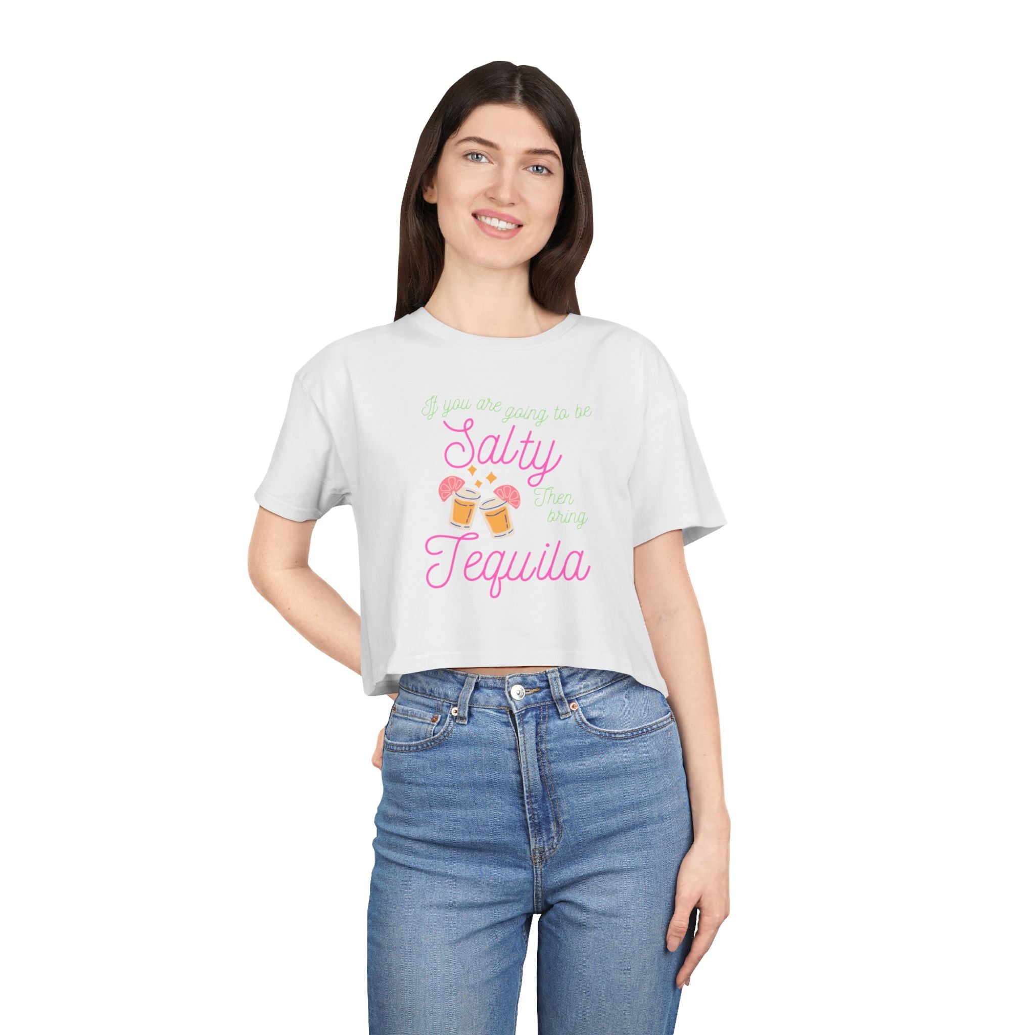 Crop Tee — "Salty Tequila" Cute Tropical Cocktail Graphic