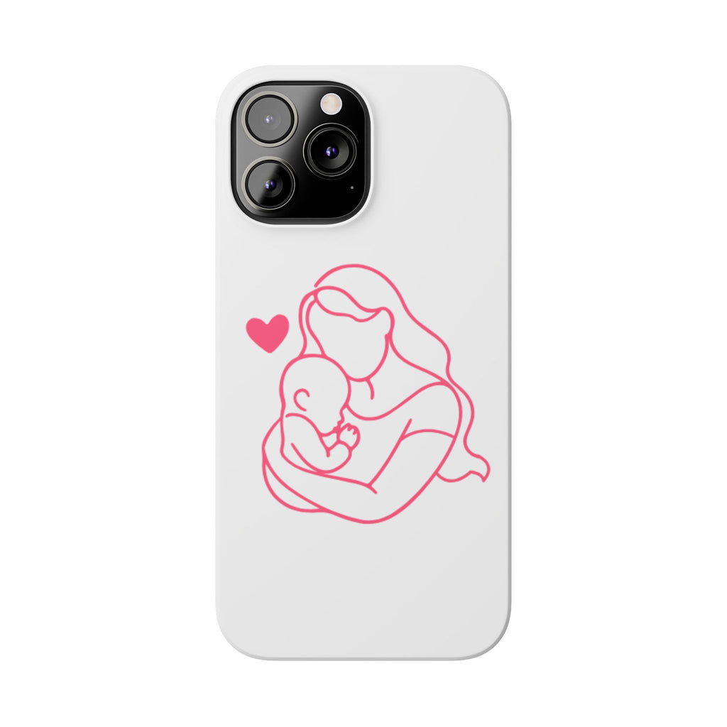 Slim Phone Case — Pink Mother & Baby Outline Design (Mother’s Day Gift)