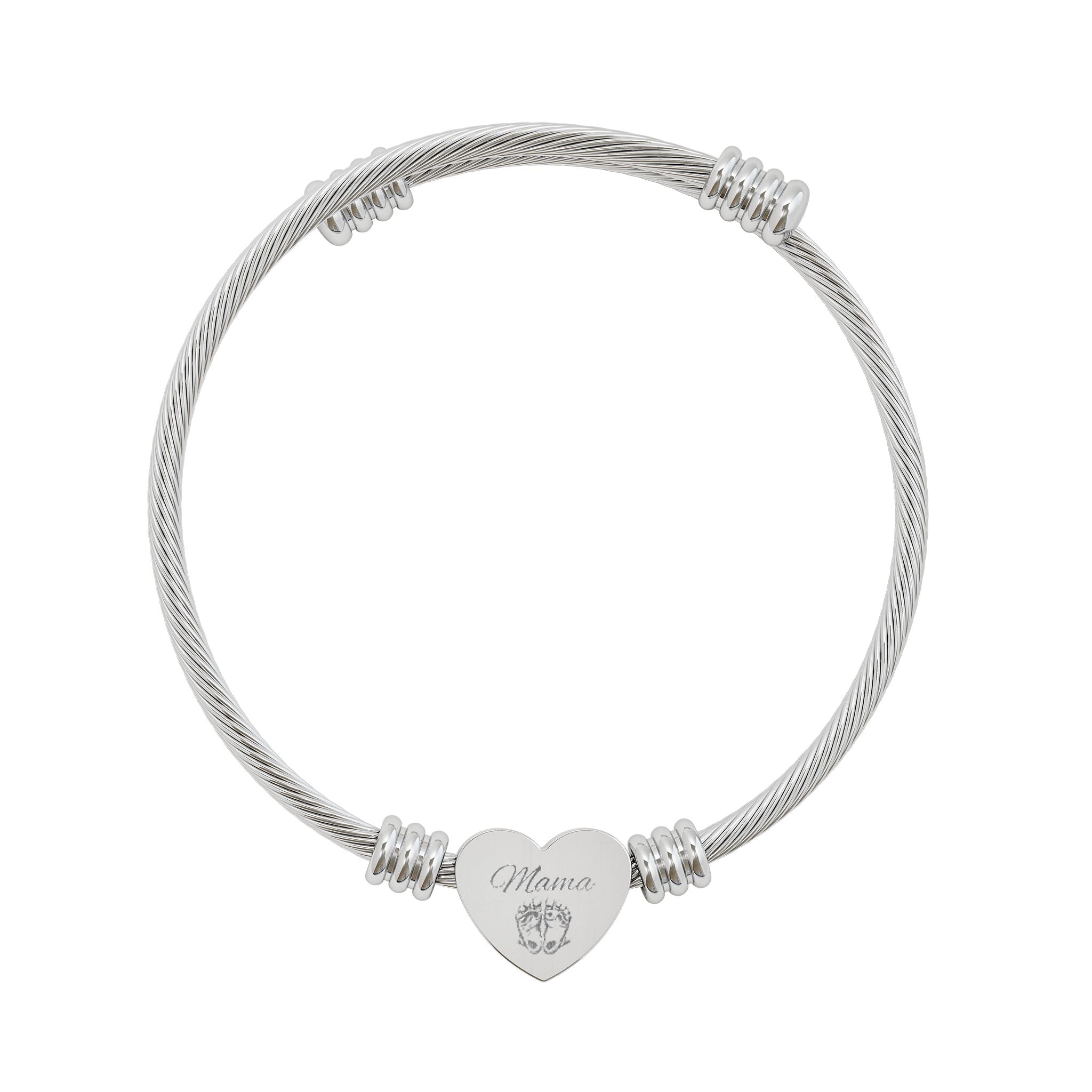 Engravable Heart Cuff Bracelet — Personalized Wire Bangle in Silver or Gold