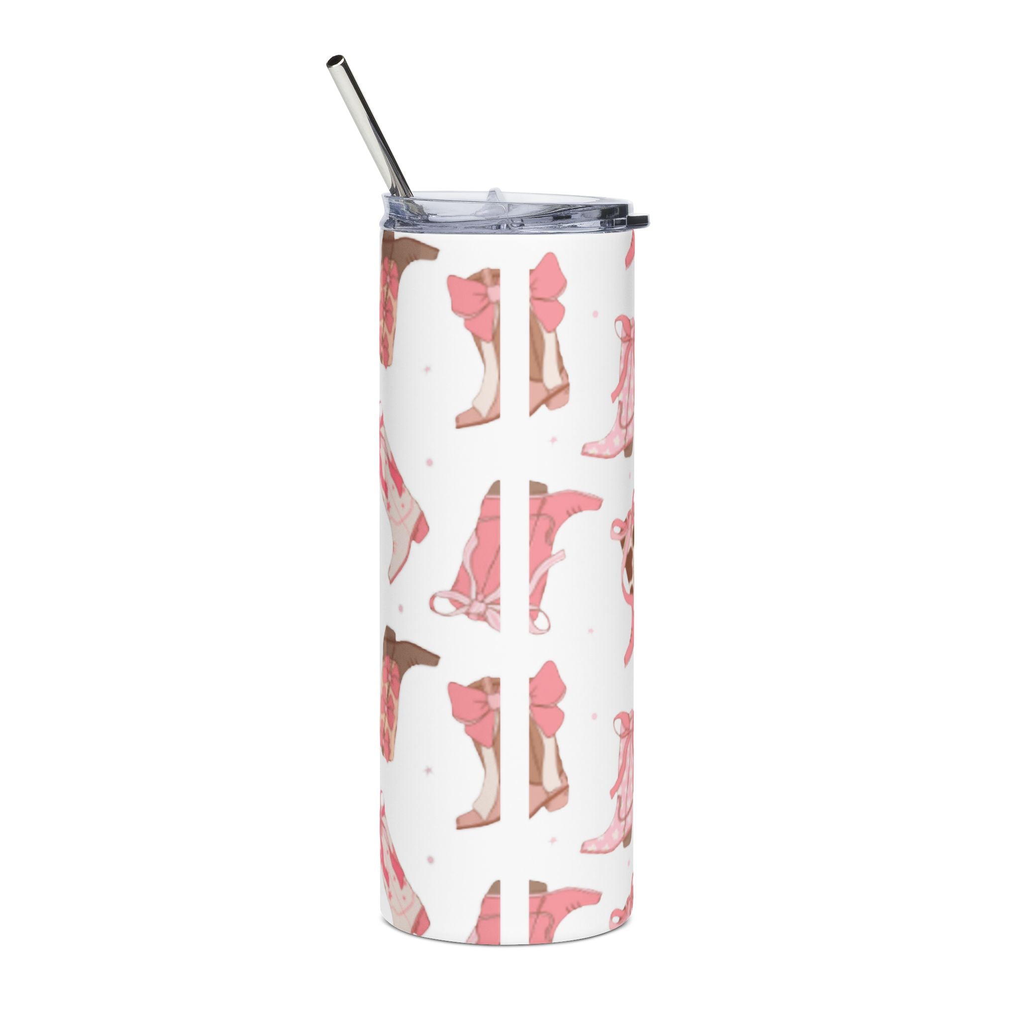 20oz Stainless Steel Tumbler — Pink Cowgirl Boots Pattern