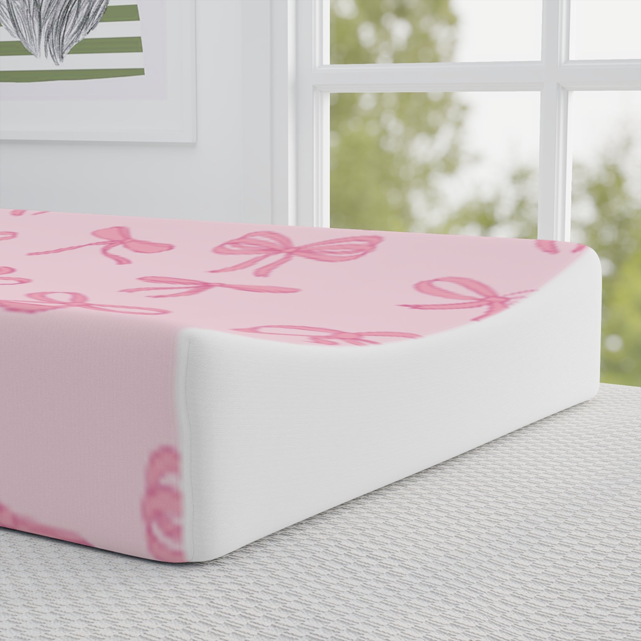Pink Ribbon Bow Baby Changing Pad Cover — Soft Floral Nursery Accessory