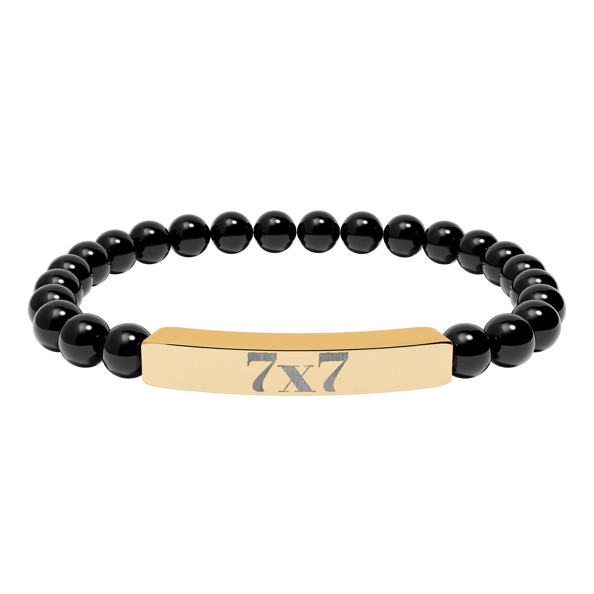 Engraved Natural Stone Stretch Bracelet — Bar Bead Bracelet with '7x7' Charm