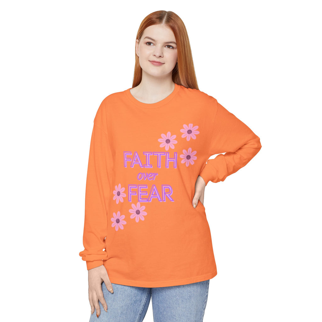 Faith Over Fear Long Sleeve Tee — Floral Inspirational Shirt