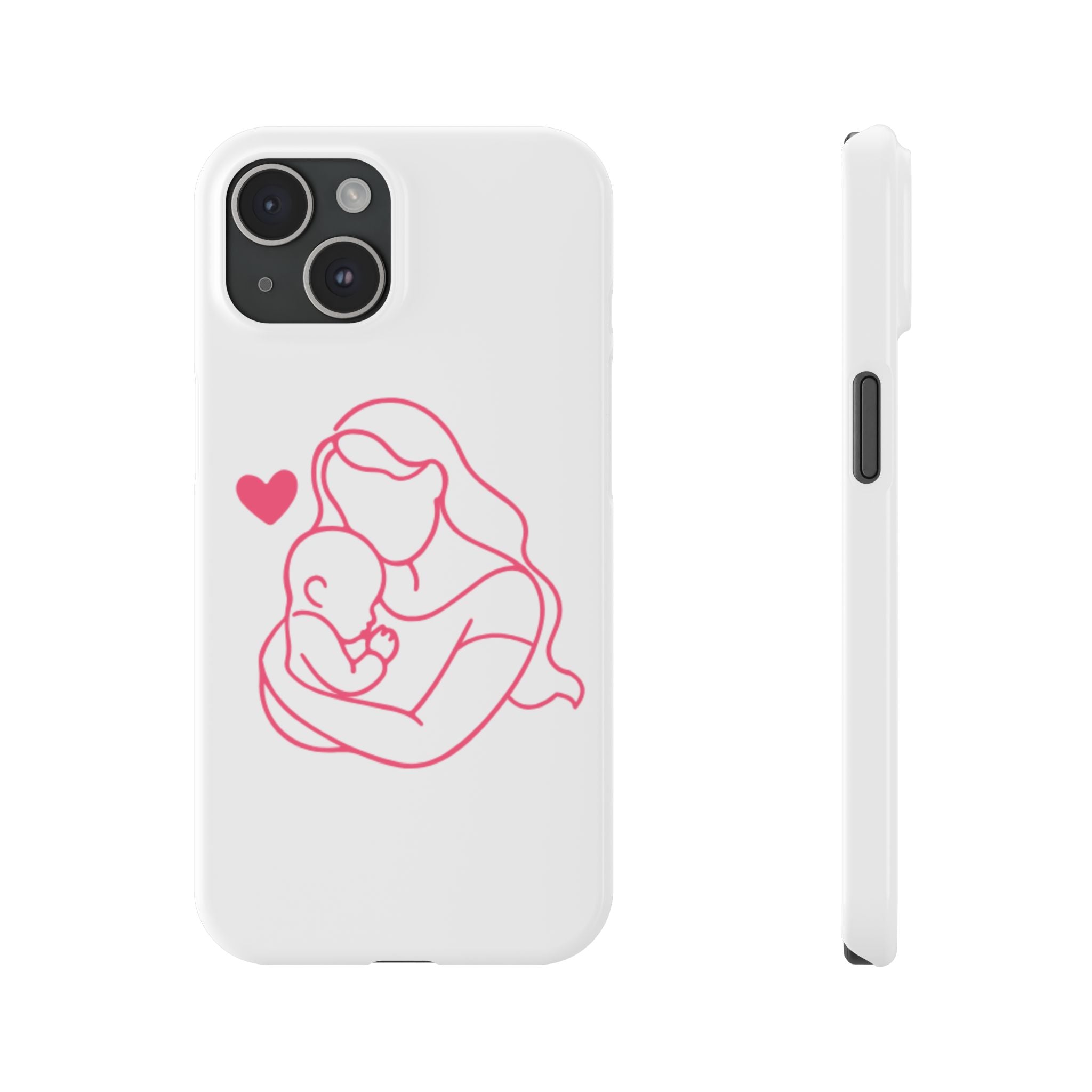 Slim Phone Case — Pink Mother & Baby Outline Design (Mother’s Day Gift)