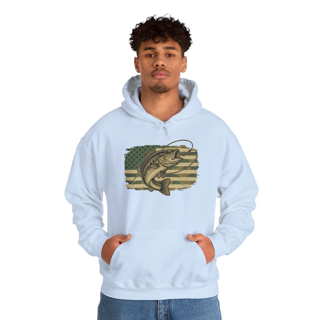 Fishing Bass Hoodie — American Flag Largemouth Bass Pullover