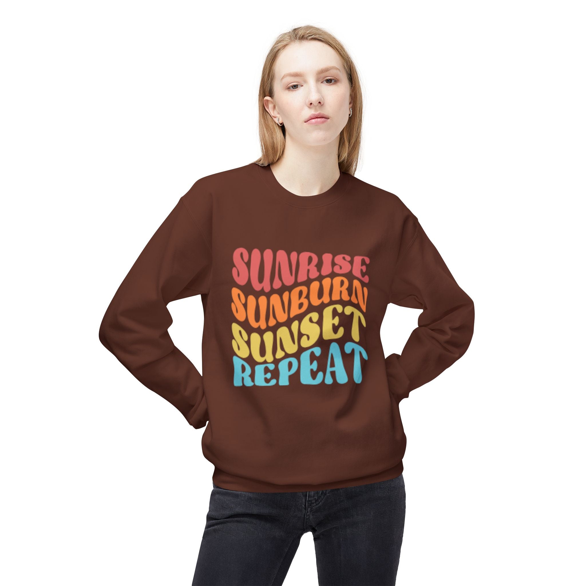 Sunrise Sunburn Sunset Repeat Sweatshirt — Retro Beach Vibes Crewneck