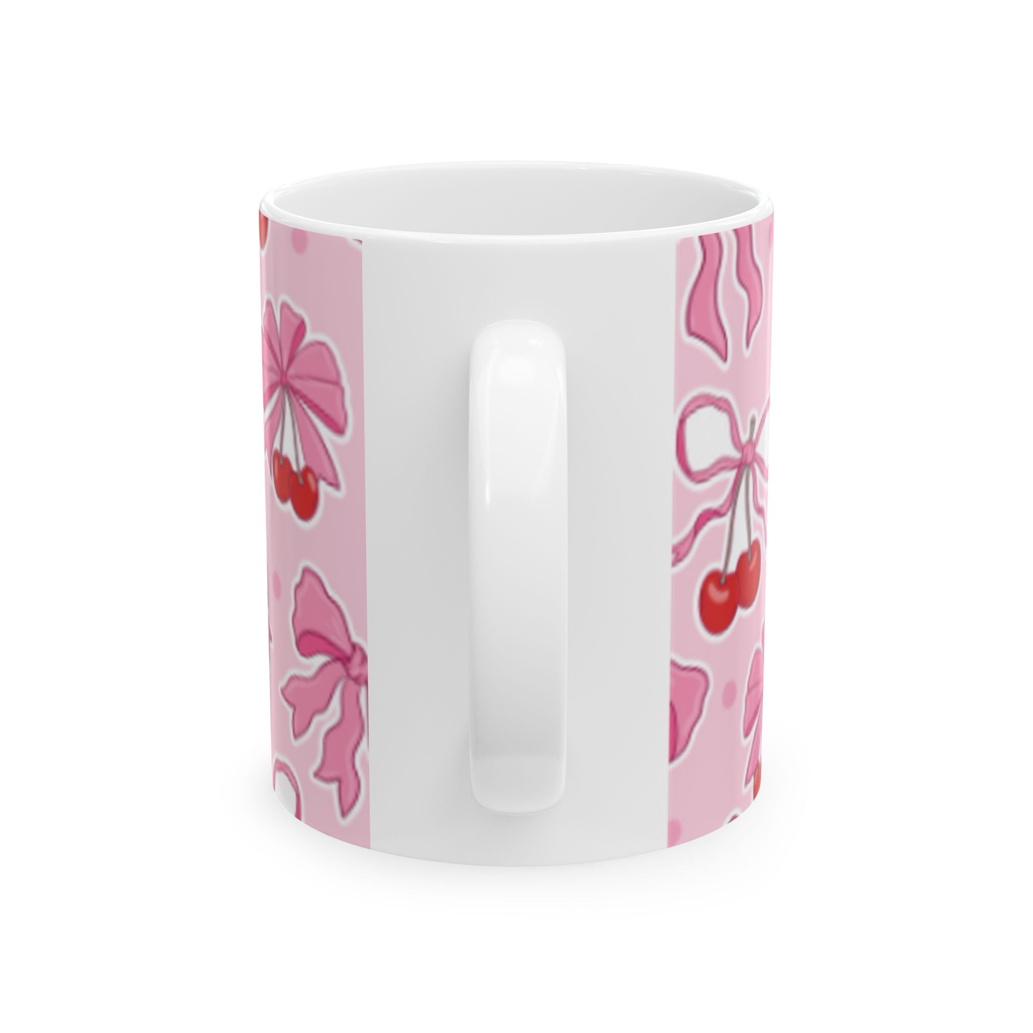 Pink Bow & Cherry Ceramic Mug — Cute Kawaii Patterned Coffee Cup (11oz, 15oz)