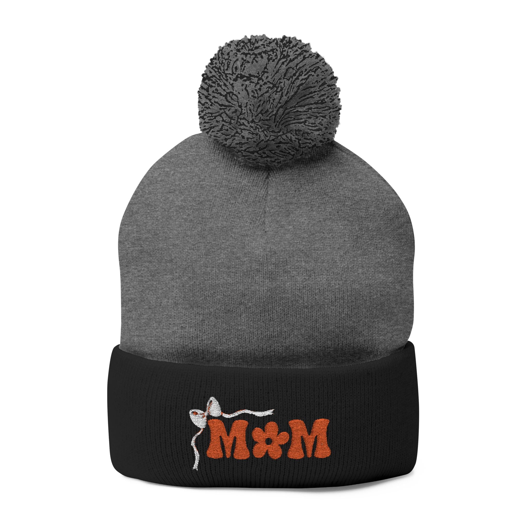 Embroidered 'MOM' Pom-Pom Knit Cap — Cozy Winter Beanie Gift for Moms