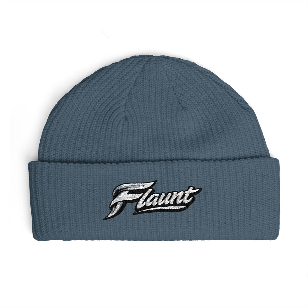 Embroidered ‘Flaunt’ Cuff Beanie — Cozy Knit Winter Hat