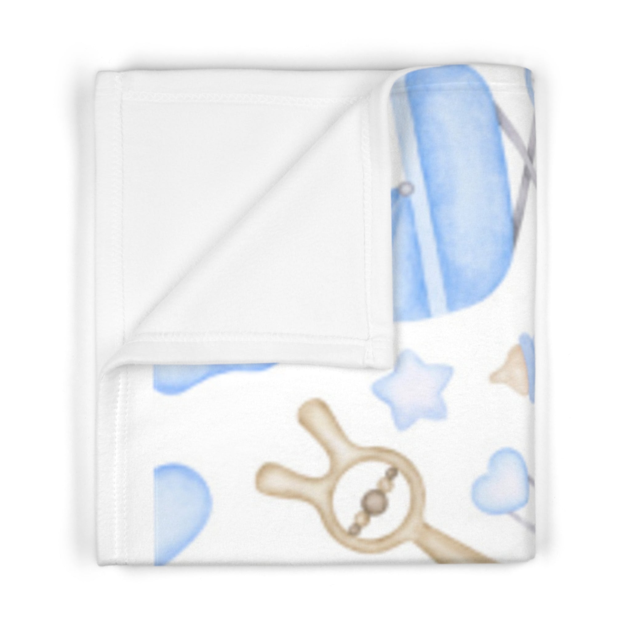 Blue Baby Shower Fleece Blanket — Newborn Pram, Bottle & Footprint Pattern
