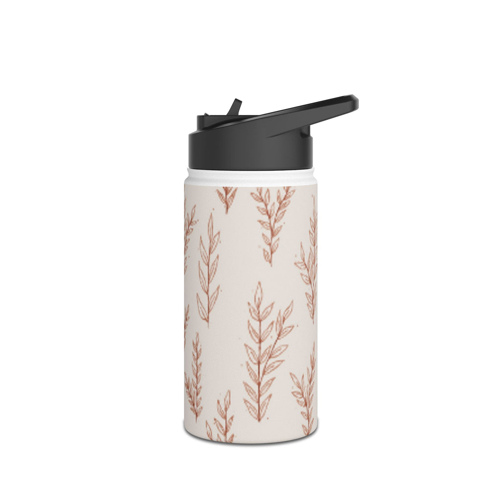 Botanical Beige Stainless Steel Water Bottle – Minimal Leaf Pattern, Insulated Drink Bottle