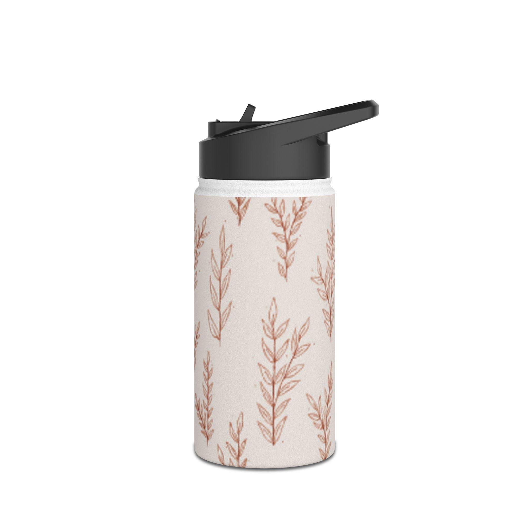 Botanical Beige Stainless Steel Water Bottle – Minimal Leaf Pattern, Insulated Drink Bottle