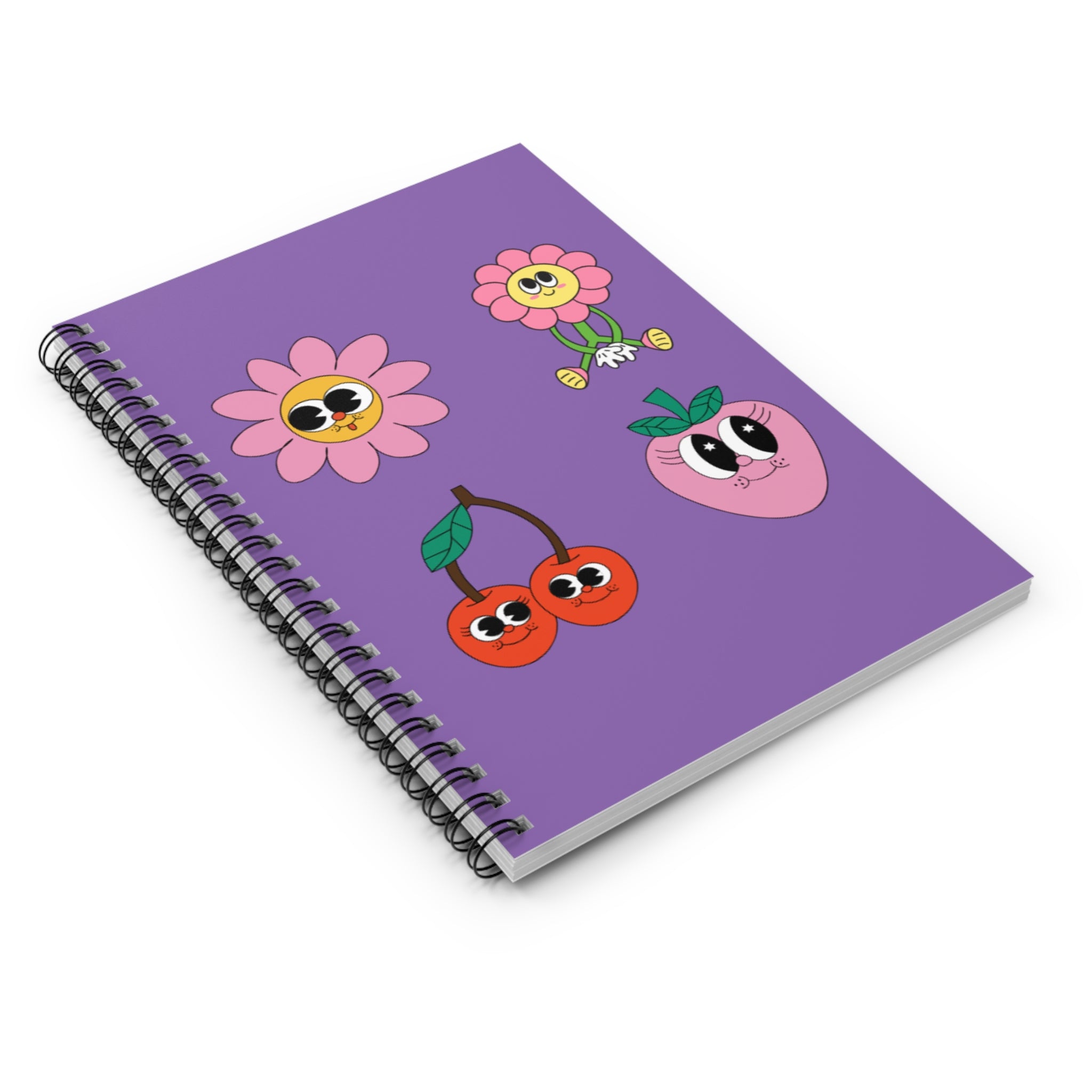 Kawaii Fruit & Flower Spiral Notebook — Cute Purple Ruled Journal