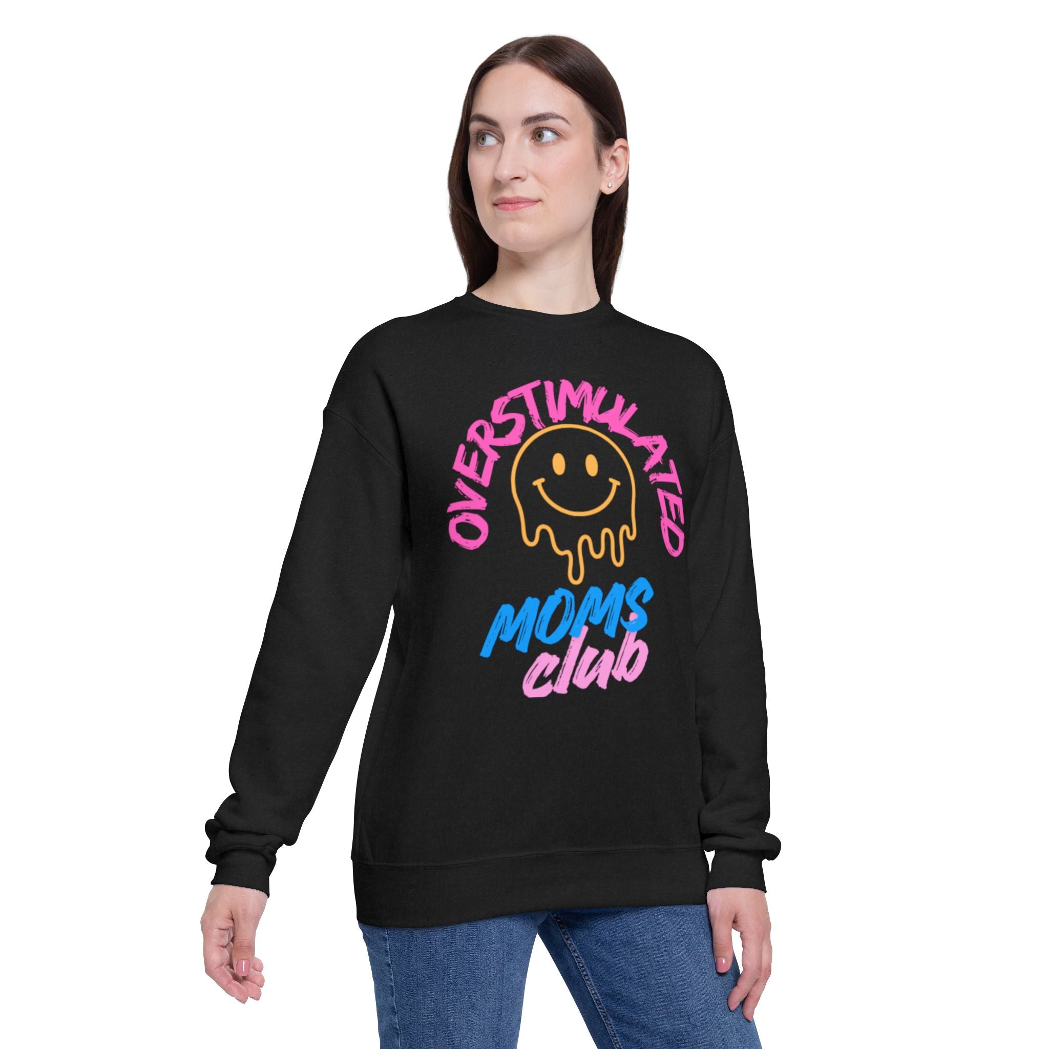 Oversimmulated Moms Club Sweatshirt — Neon Smiley Mom Crewneck