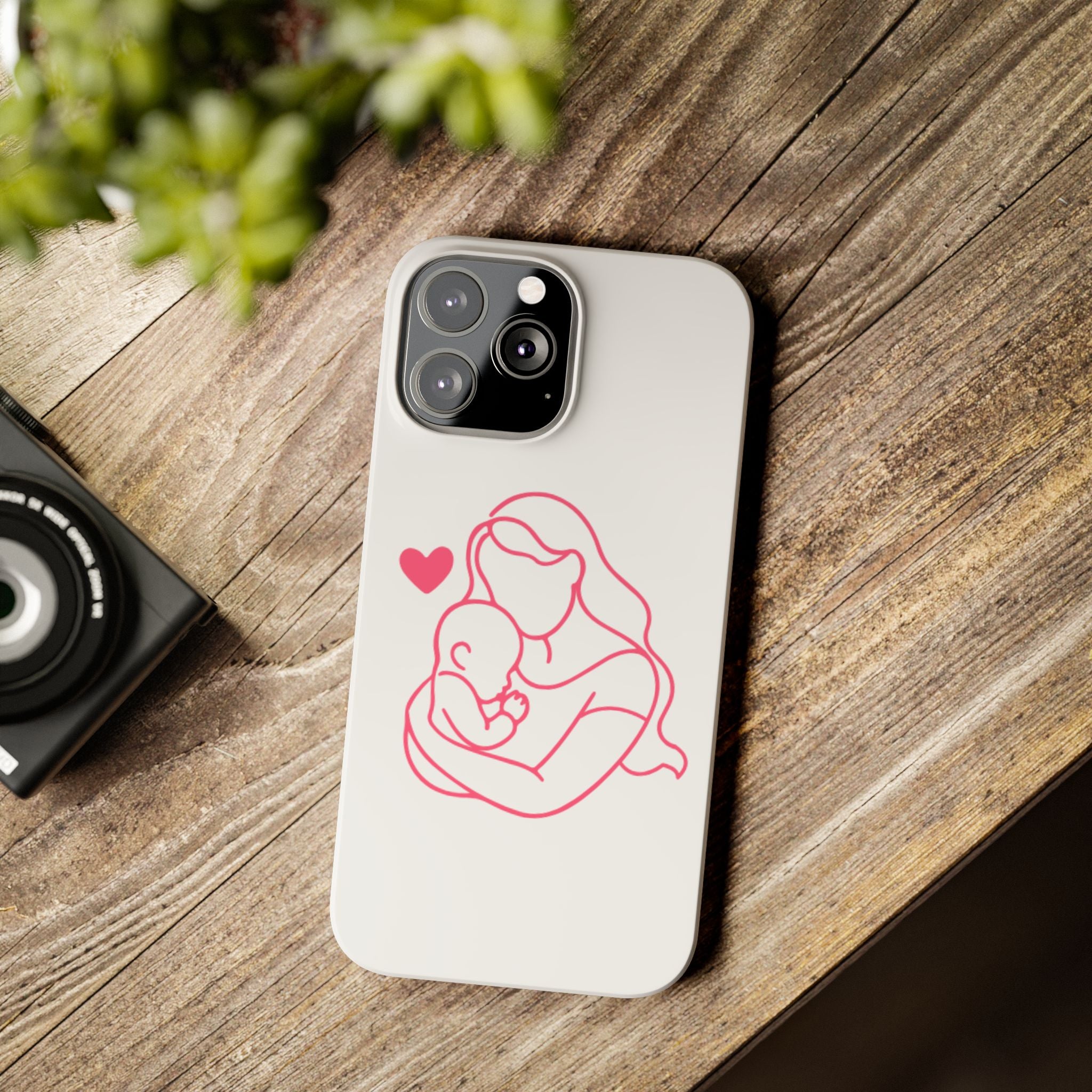 Slim Phone Case — Pink Mother & Baby Outline Design (Mother’s Day Gift)