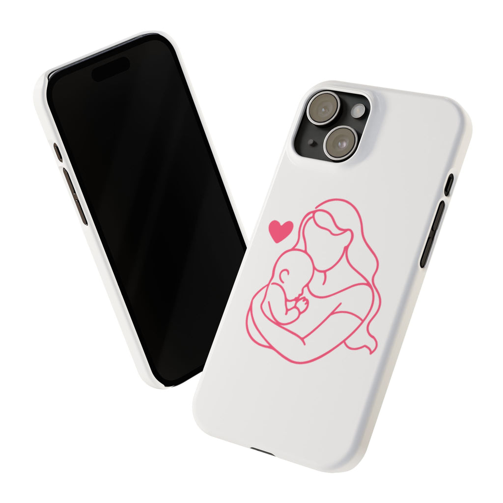 Slim Phone Case — Pink Mother & Baby Outline Design (Mother’s Day Gift)