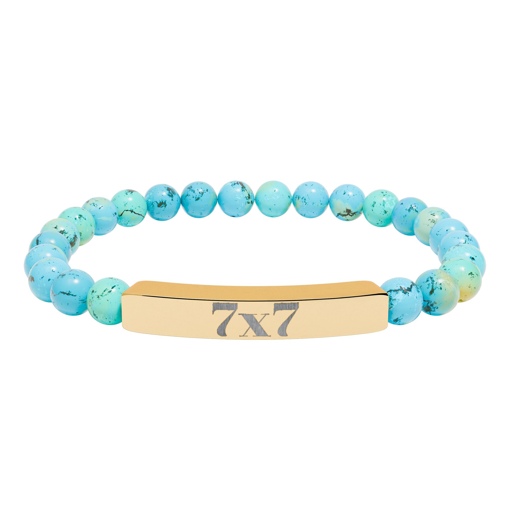 Engraved Natural Stone Stretch Bracelet — Bar Bead Bracelet with '7x7' Charm