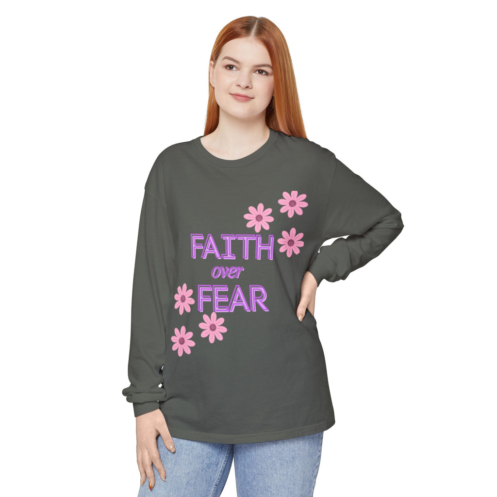 Faith Over Fear Long Sleeve Tee — Floral Inspirational Shirt