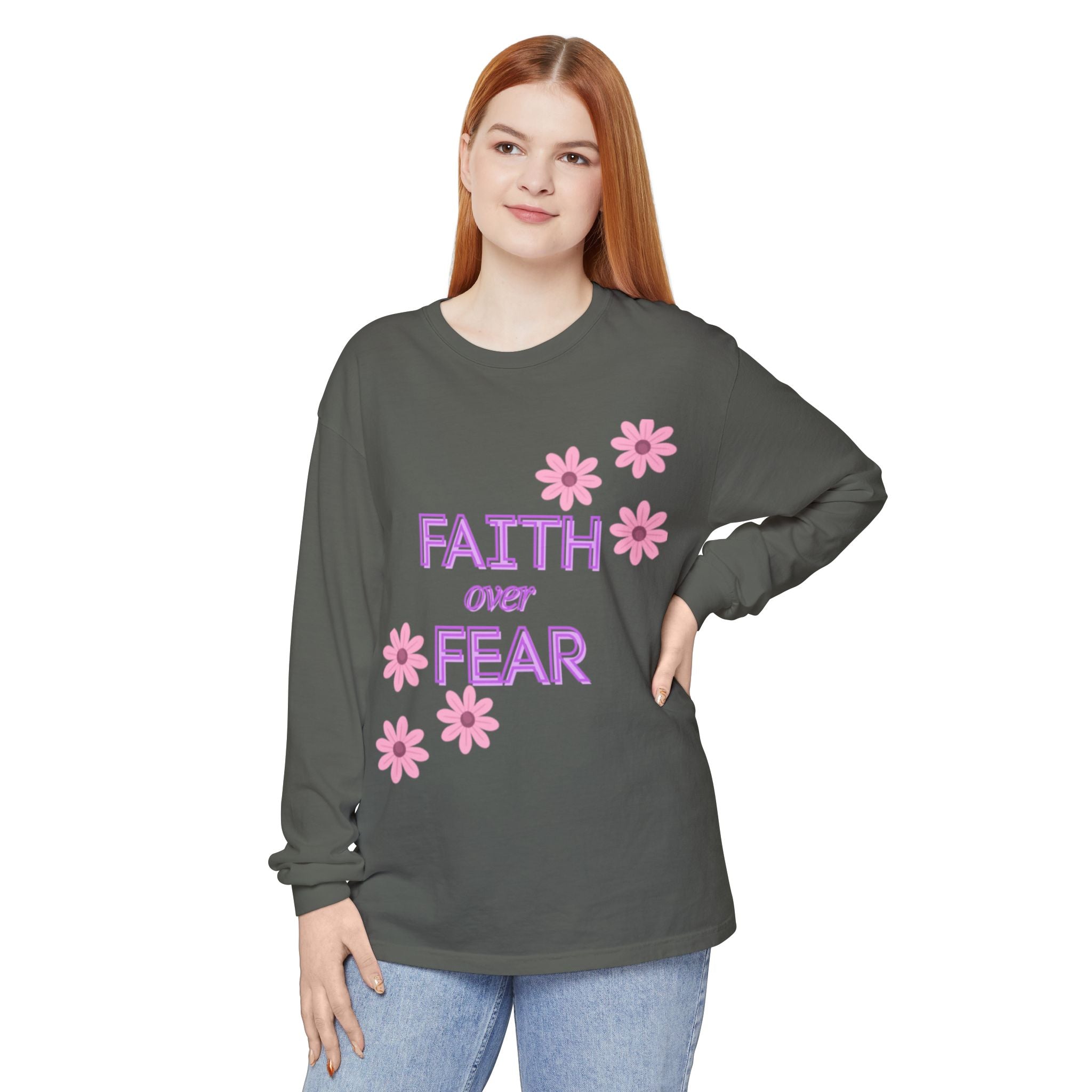 Faith Over Fear Long Sleeve Tee — Floral Inspirational Shirt