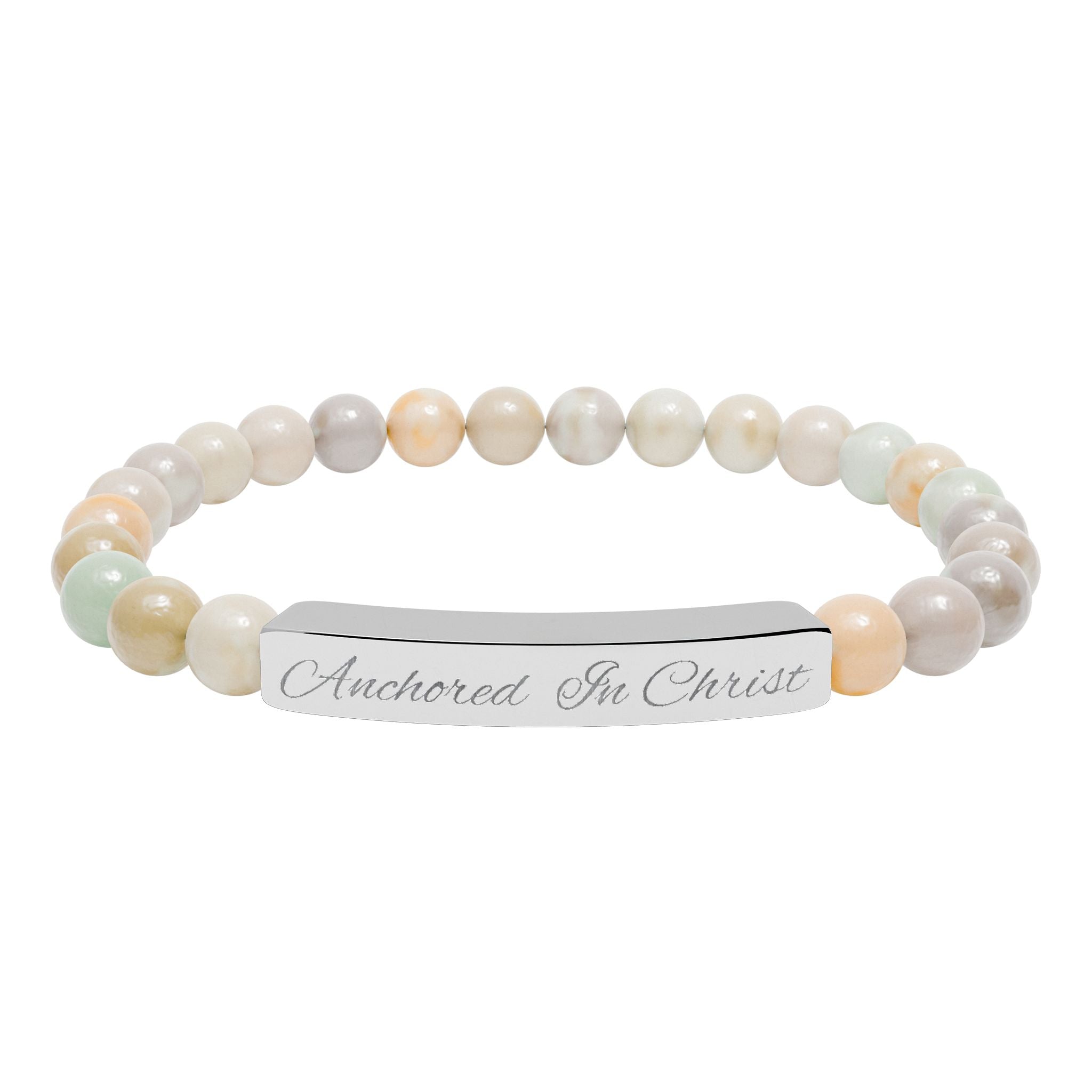 Engraved Natural Stone Stretch Bar Bracelet — Personalized Beaded Bracelet
