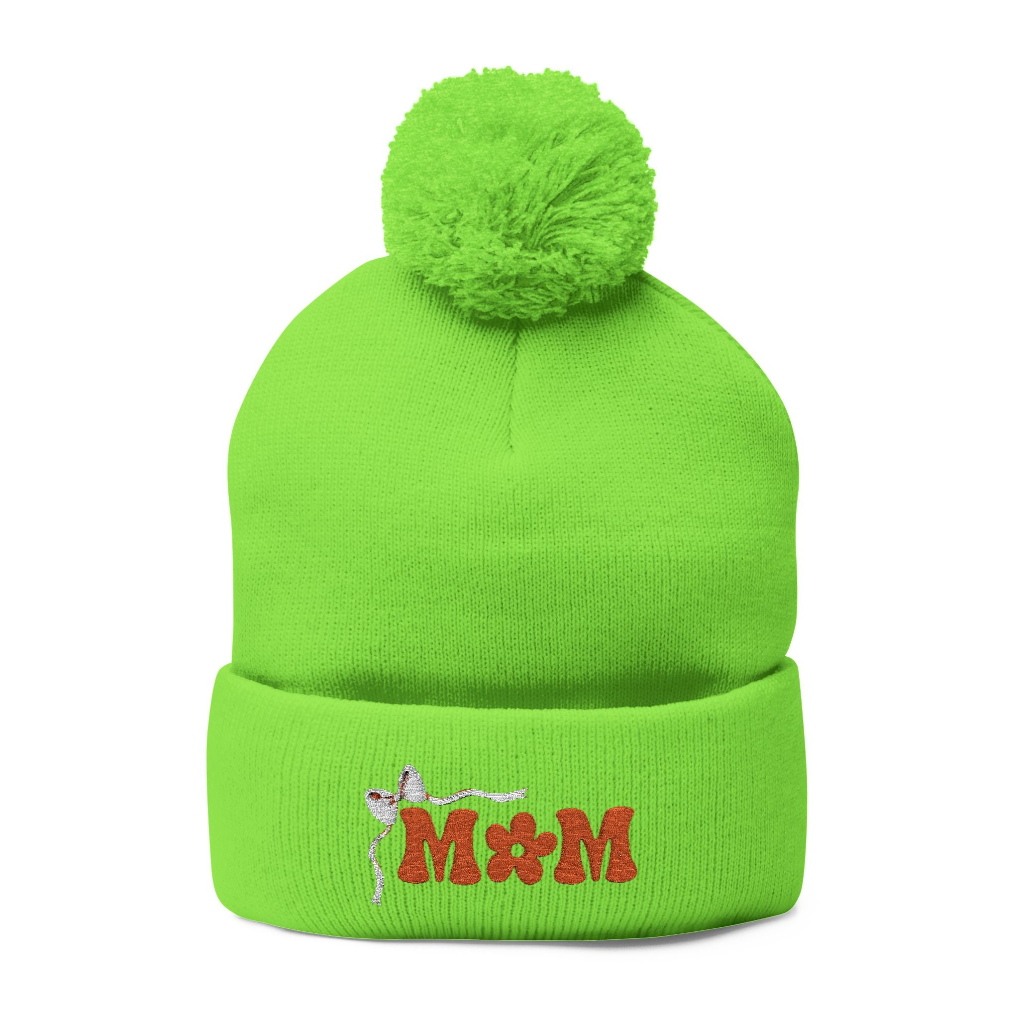 Embroidered 'MOM' Pom-Pom Knit Cap — Cozy Winter Beanie Gift for Moms