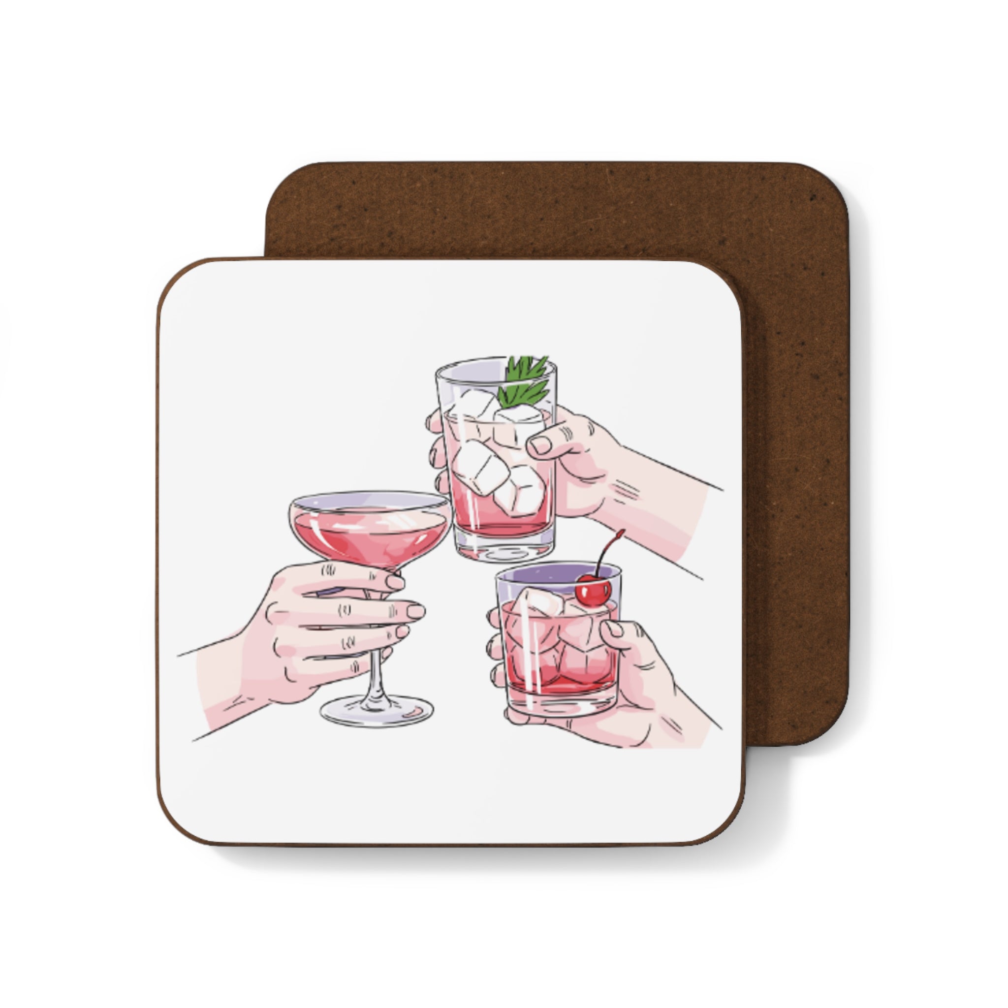 Cocktail Cheers Coaster — Illustrated Drink Glasses Hardboard Coaster