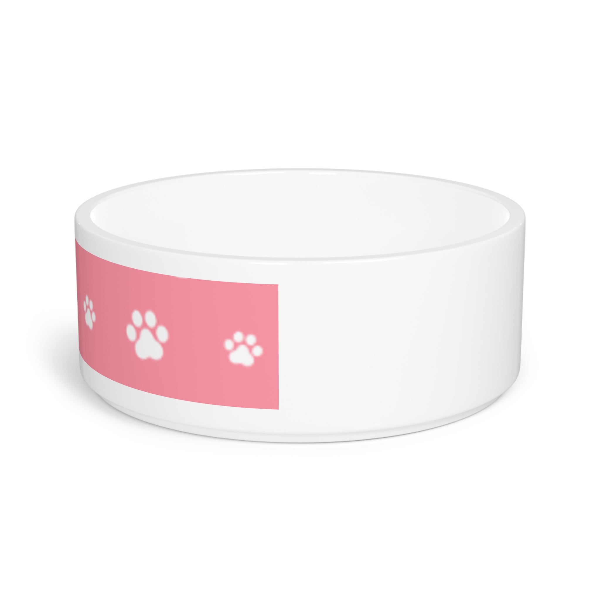 Pink Paw Print Pet Bowl - Ceramic Dog & Cat Food Water Dish