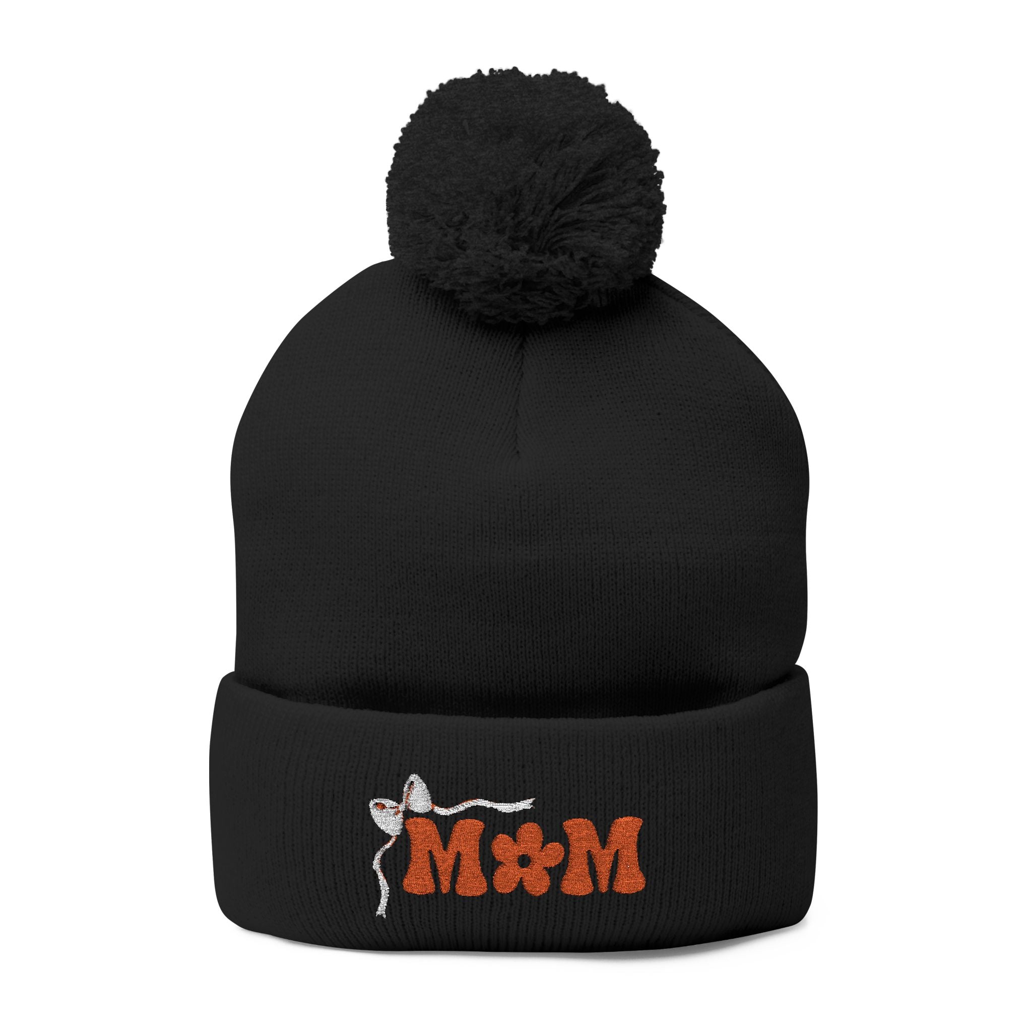 Embroidered 'MOM' Pom-Pom Knit Cap — Cozy Winter Beanie Gift for Moms