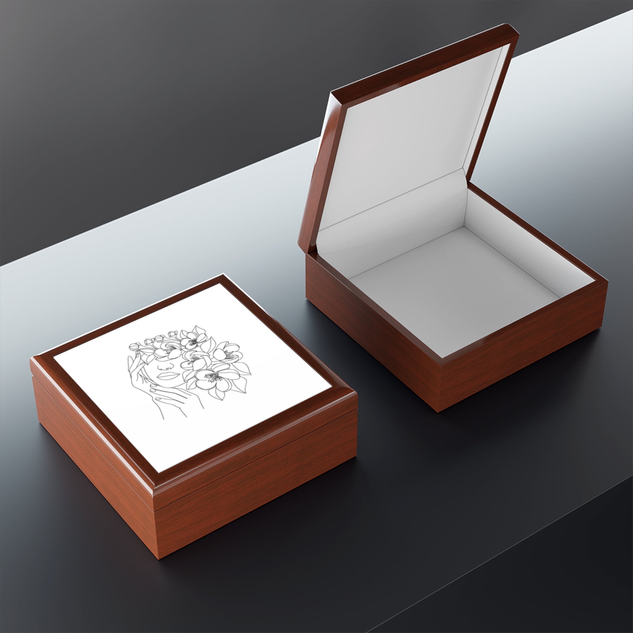 Floral Face Jewelry Box – Elegant Hand-Drawn Orchid Trinket Keeper