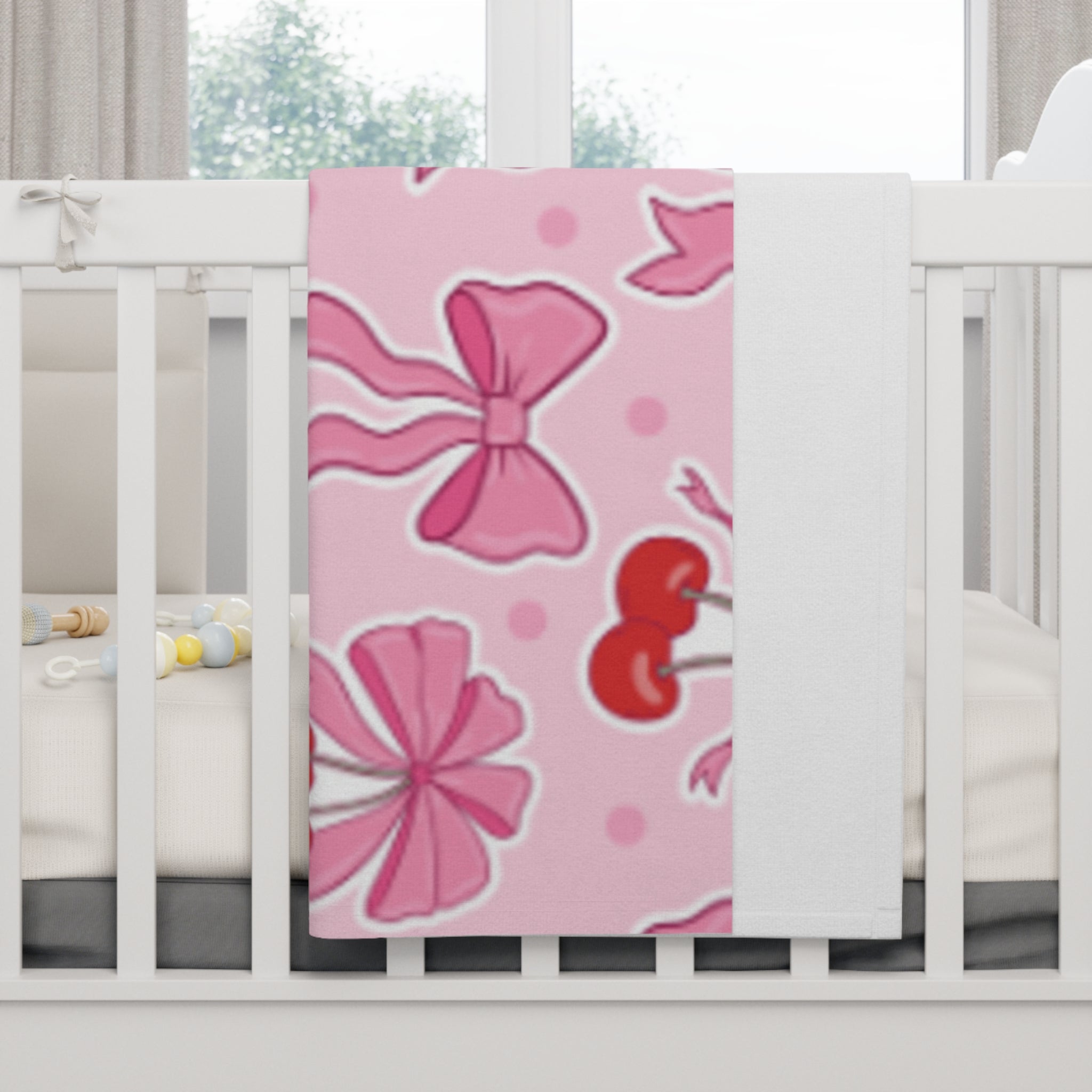 Pink Bow & Cherry Baby Blanket — Soft Fleece Infant Throw