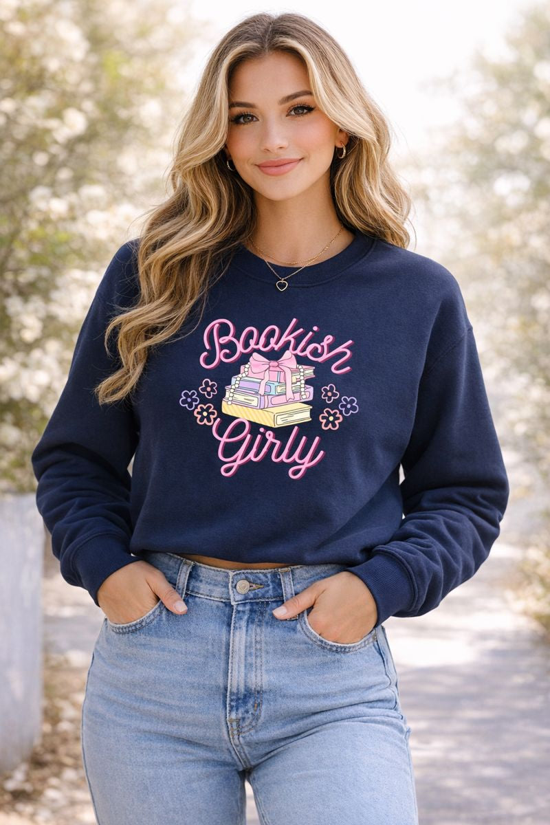 Bookish Girly Long Sleeve Tee — Pastel Books Graphic