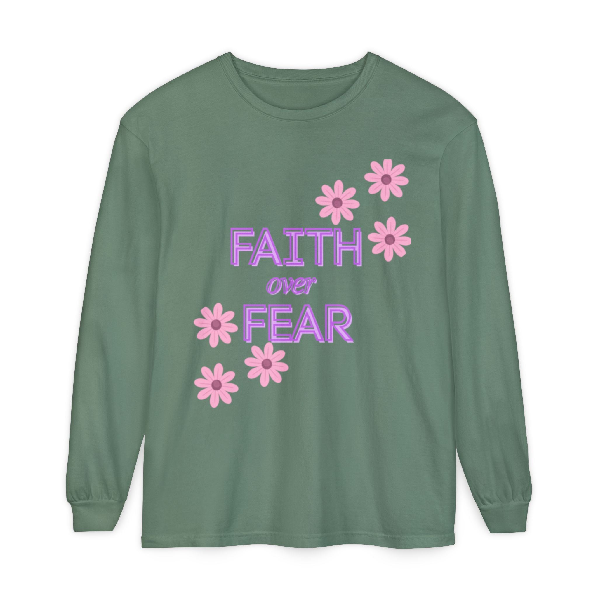 Faith Over Fear Long Sleeve Tee — Floral Inspirational Shirt