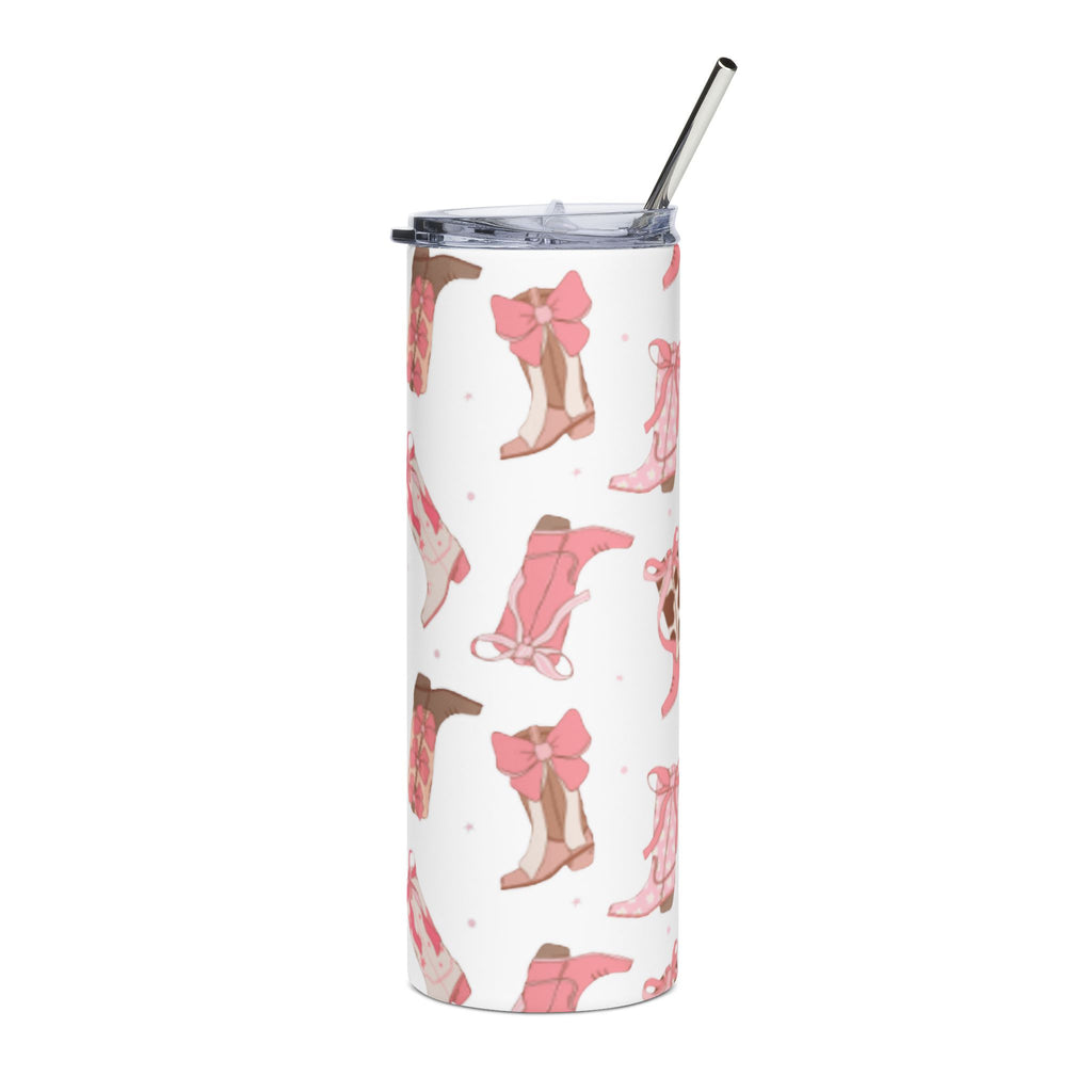 20oz Stainless Steel Tumbler — Pink Cowgirl Boots Pattern
