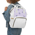 Lavender Bow Diaper Backpack — Multifunctional Baby Bag with Bow Pattern