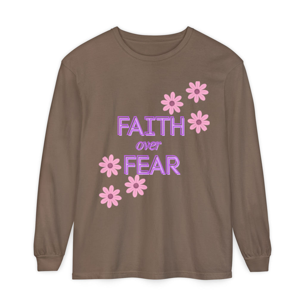 Faith Over Fear Long Sleeve Tee — Floral Inspirational Shirt
