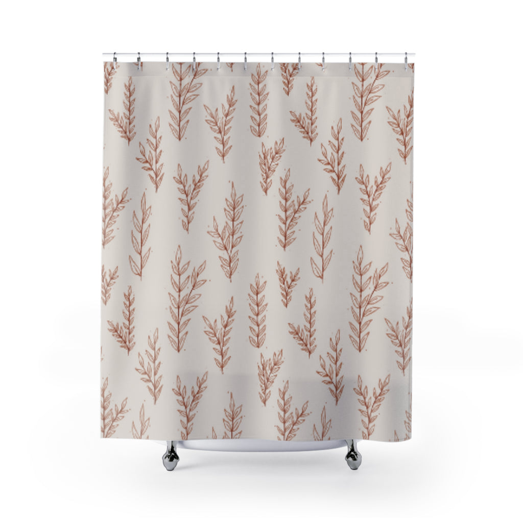 Botanical Blush Shower Curtain — Neutral Pink Leaf Pattern for Minimal, Modern Bathrooms