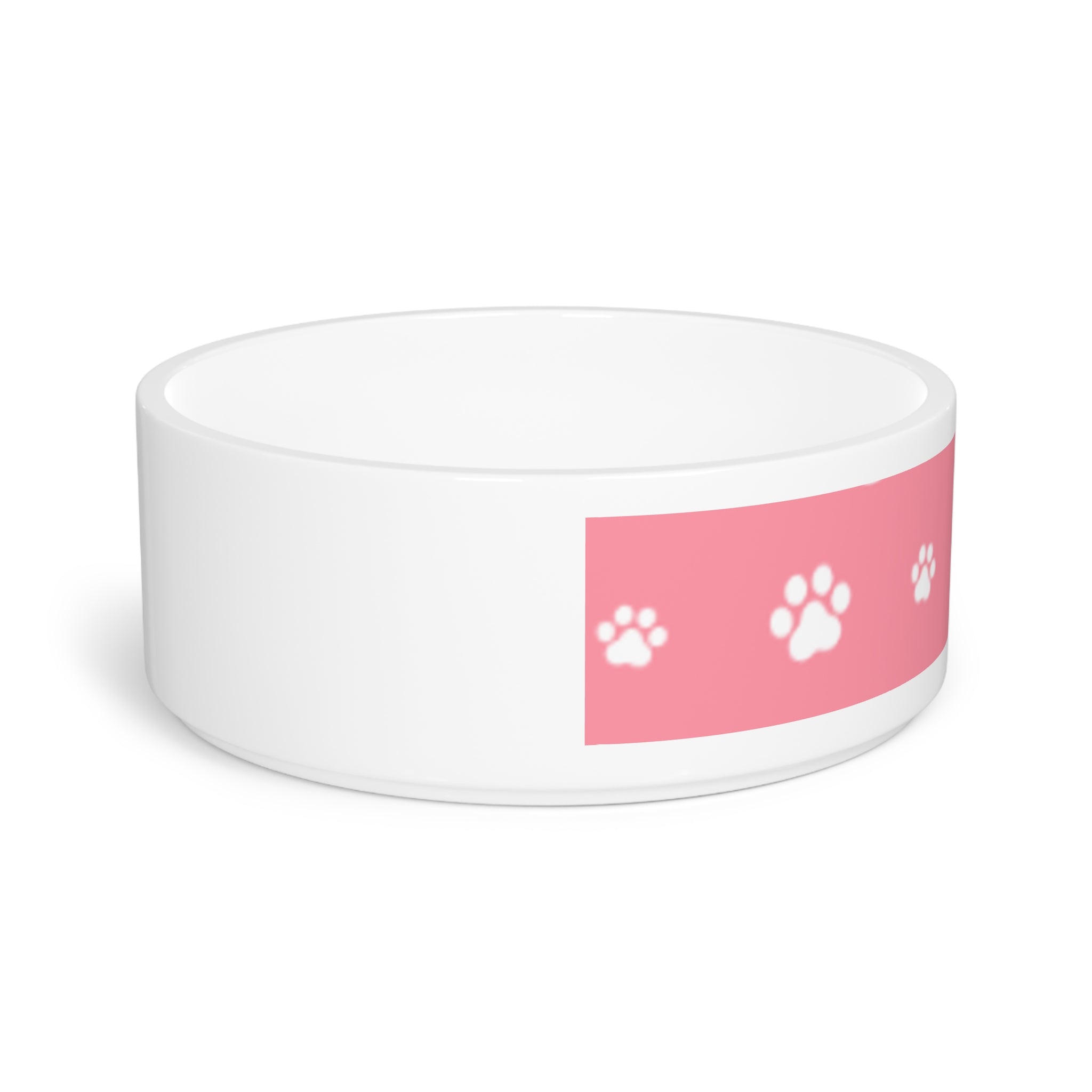 Pink Paw Print Pet Bowl - Ceramic Dog & Cat Food Water Dish
