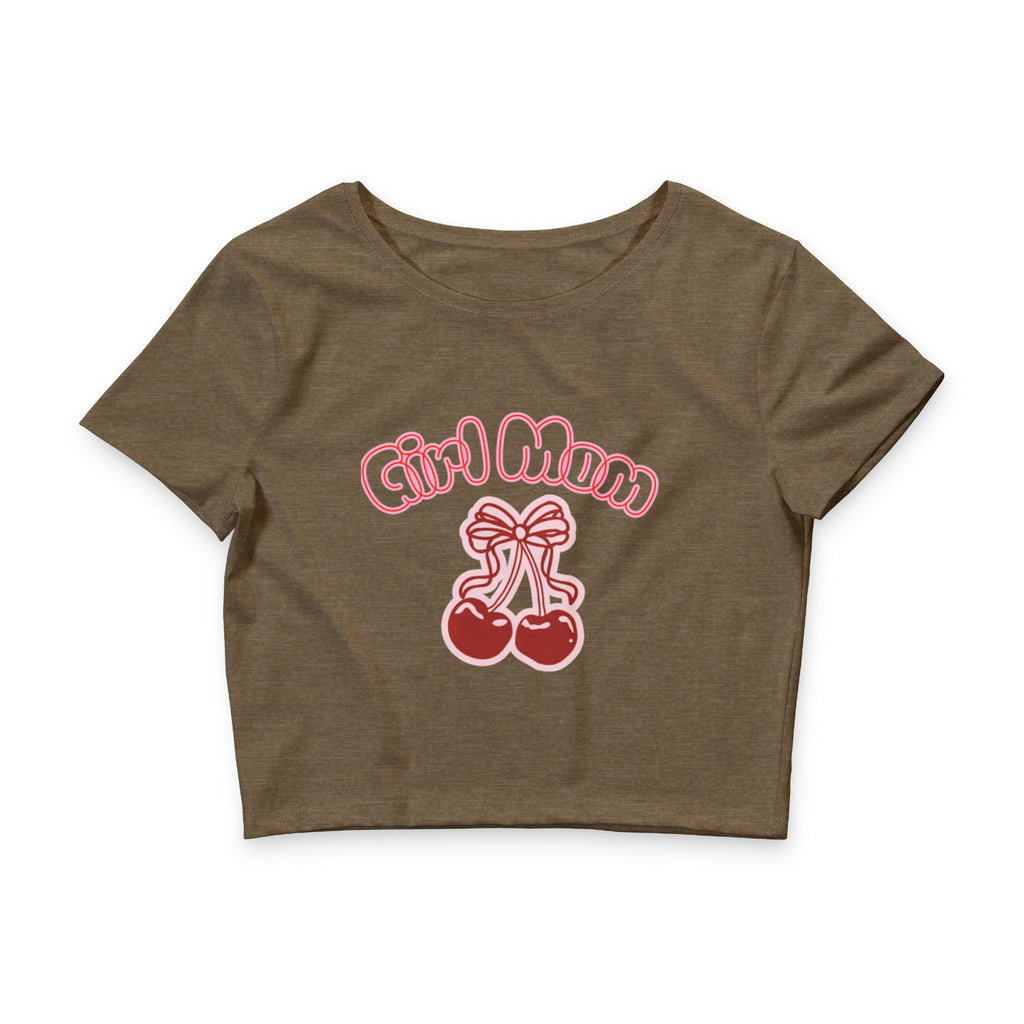 Crop Tee — "Girl Mom" Cherry Graphic