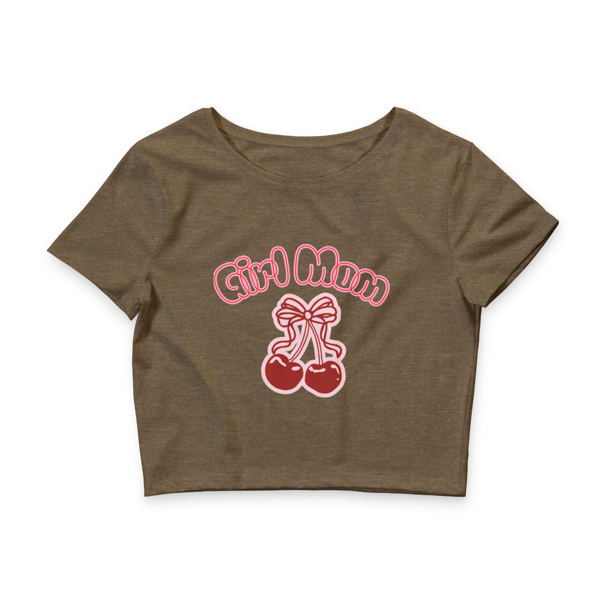 Crop Tee — "Girl Mom" Cherry Graphic