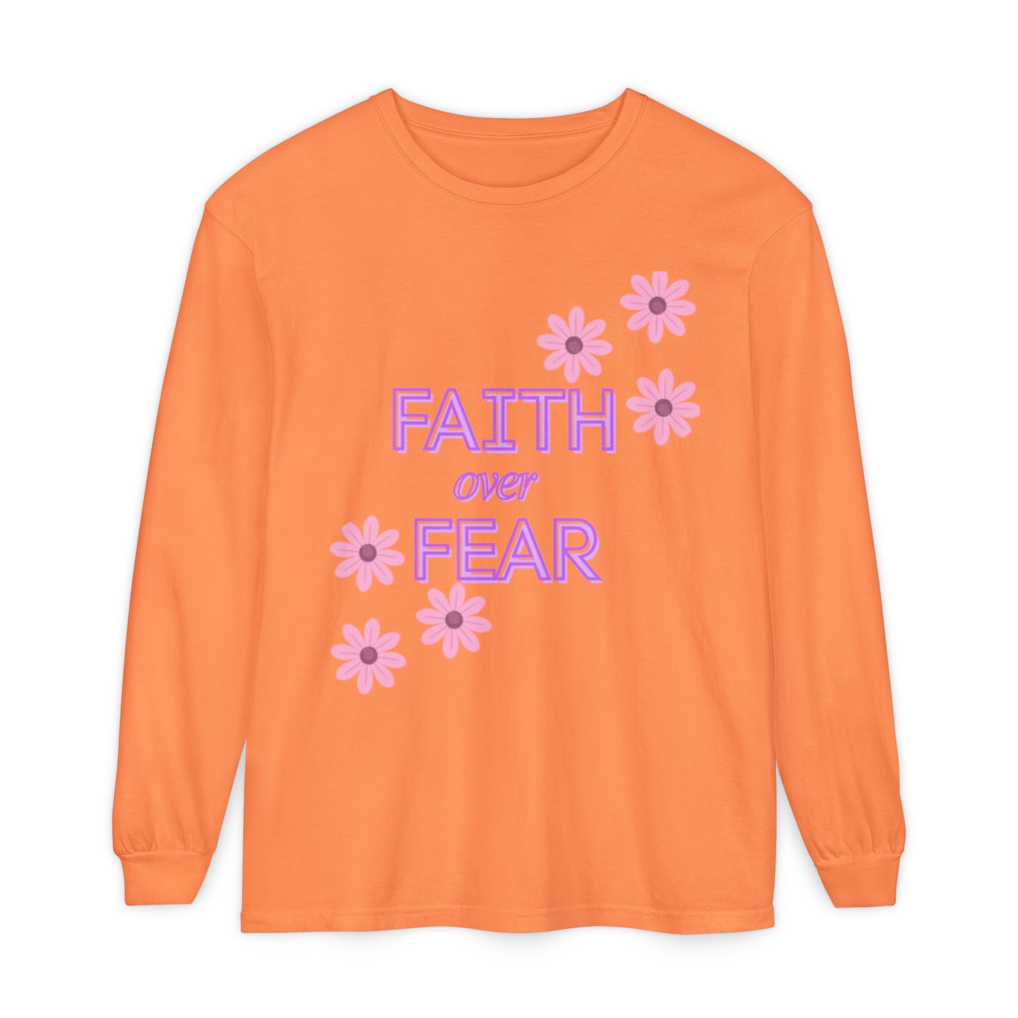 Faith Over Fear Long Sleeve Tee — Floral Inspirational Shirt