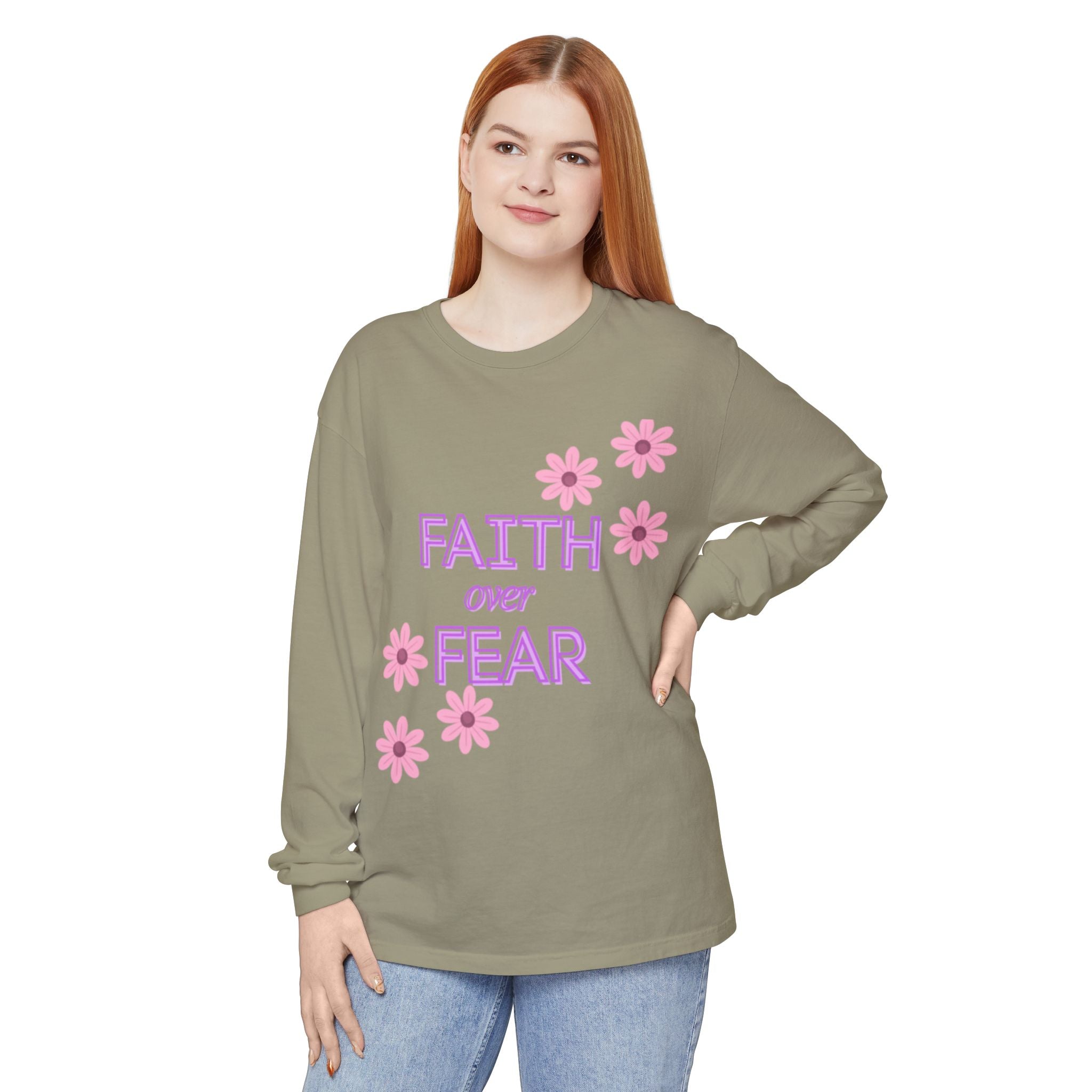 Faith Over Fear Long Sleeve Tee — Floral Inspirational Shirt
