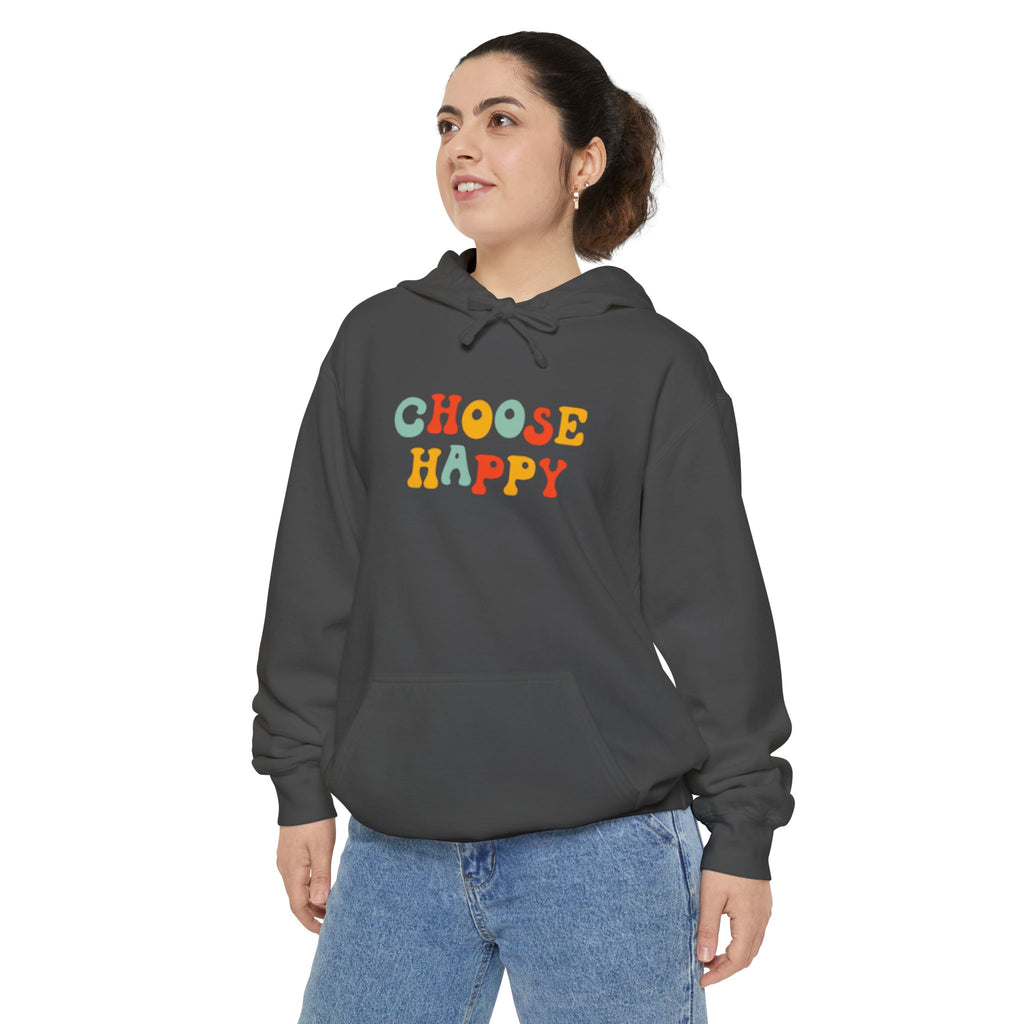 Choose Happy Hoodie — Retro Colorful Smiley Graphic Sweatshirt