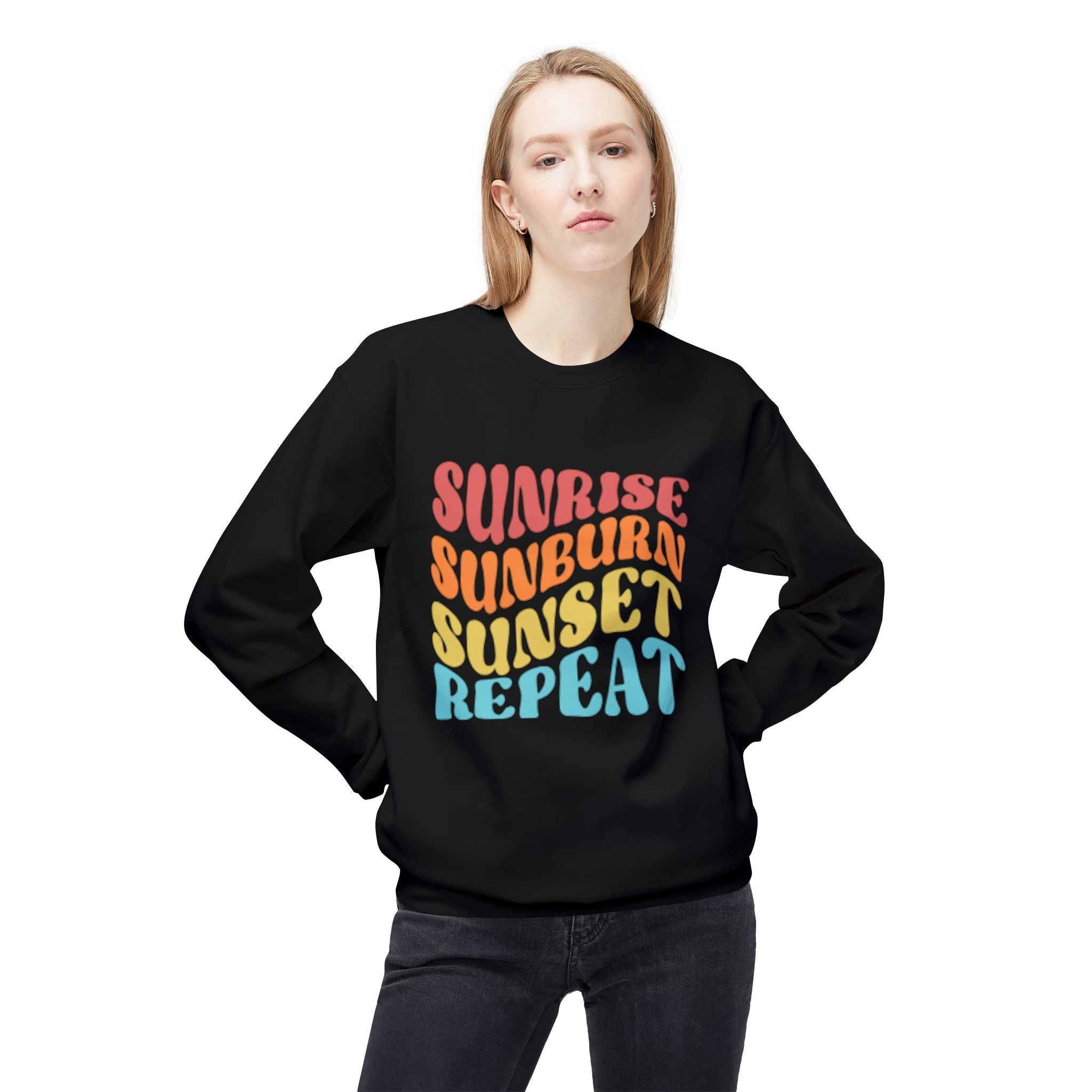Sunrise Sunburn Sunset Repeat Sweatshirt — Retro Beach Vibes Crewneck