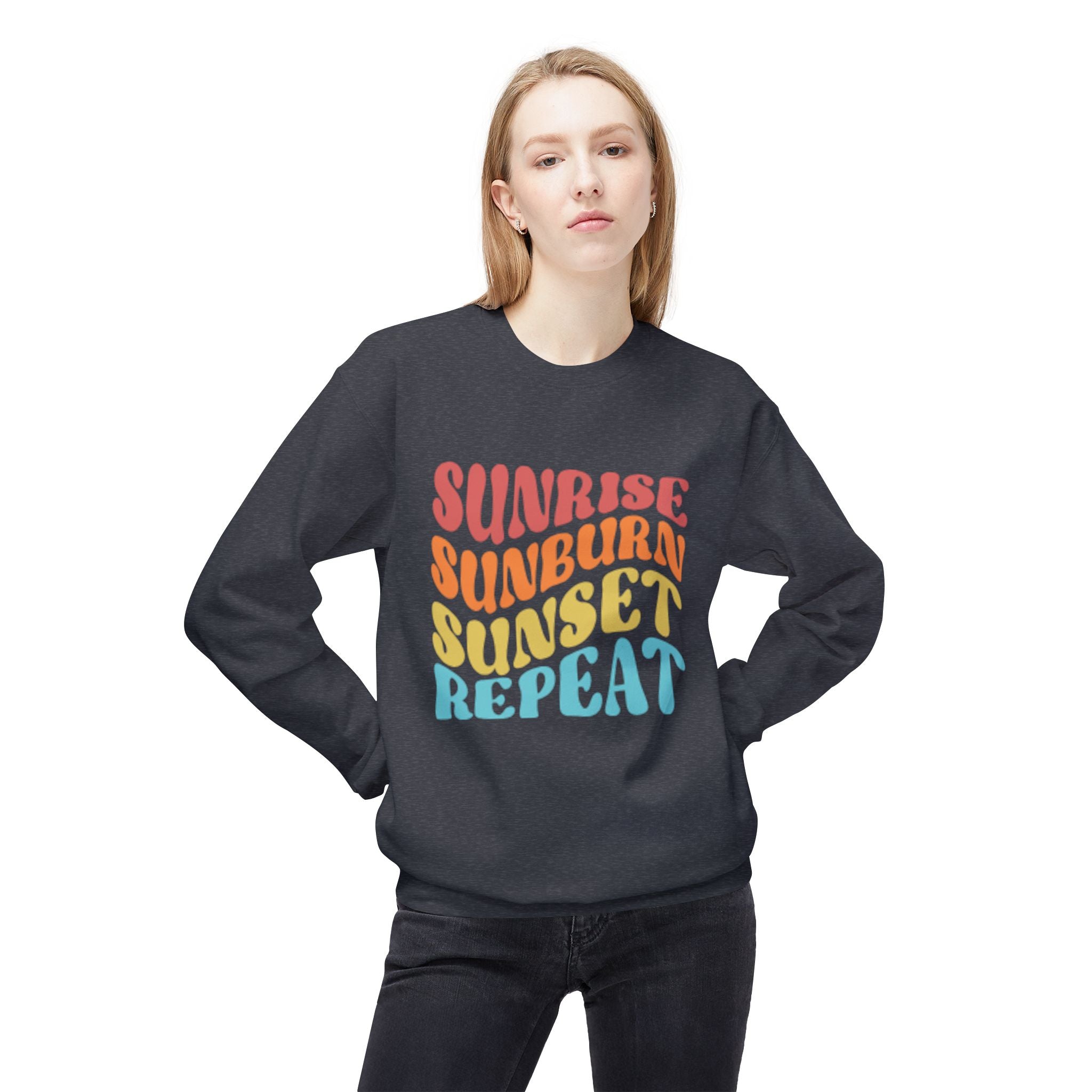 Sunrise Sunburn Sunset Repeat Sweatshirt — Retro Beach Vibes Crewneck