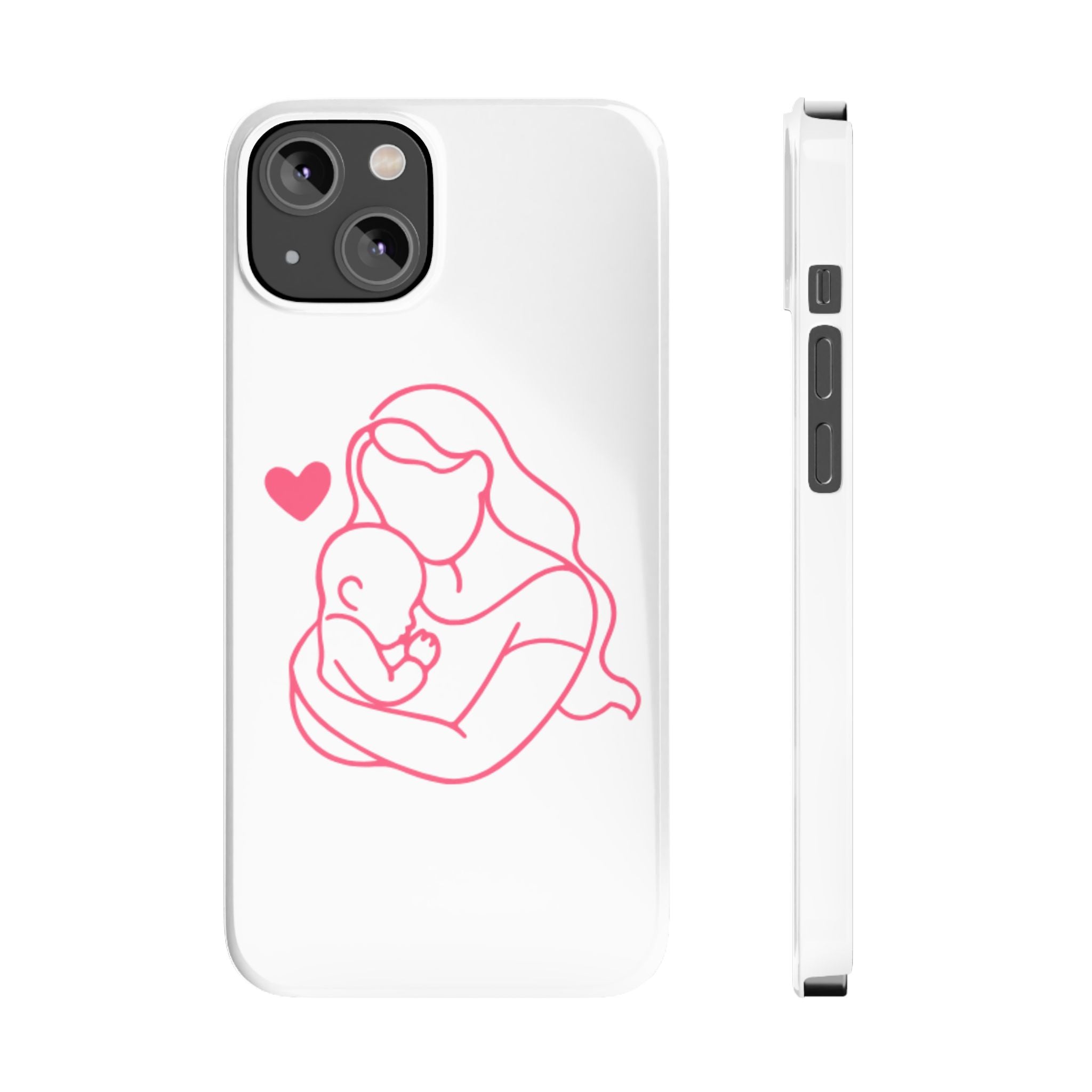 Slim Phone Case — Pink Mother & Baby Outline Design (Mother’s Day Gift)