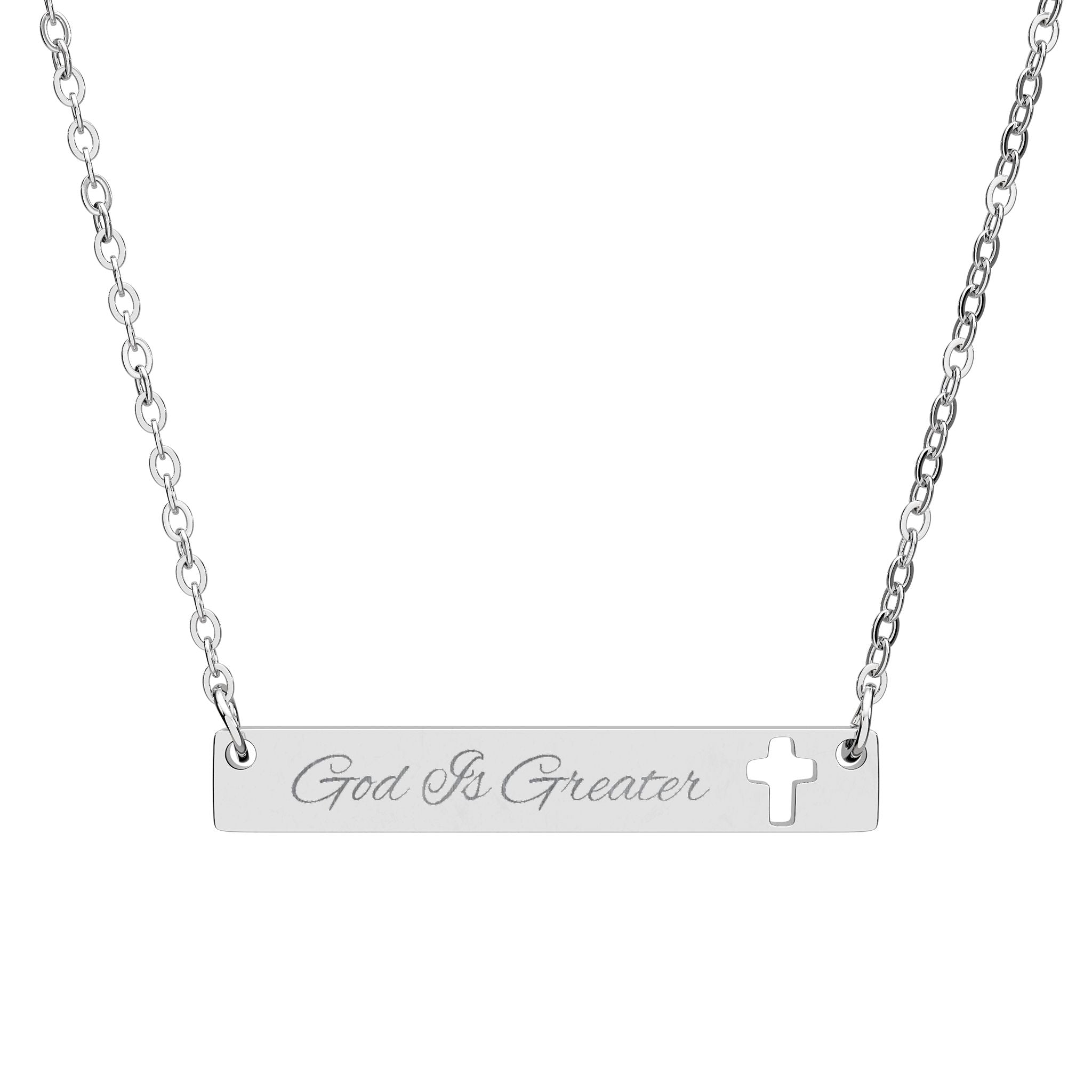 Cutout Cross Bar Necklace — Personalized Engraved Christian Jewelry