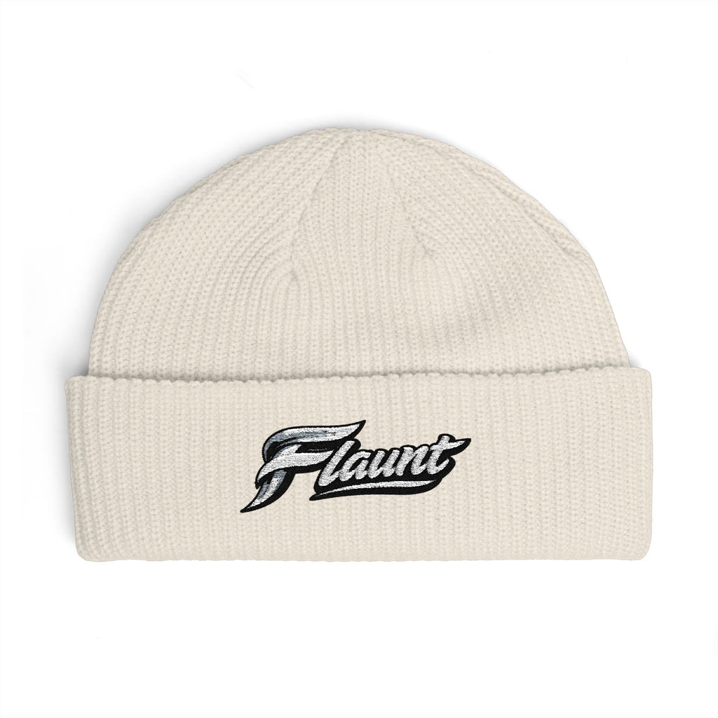 Embroidered ‘Flaunt’ Cuff Beanie — Cozy Knit Winter Hat