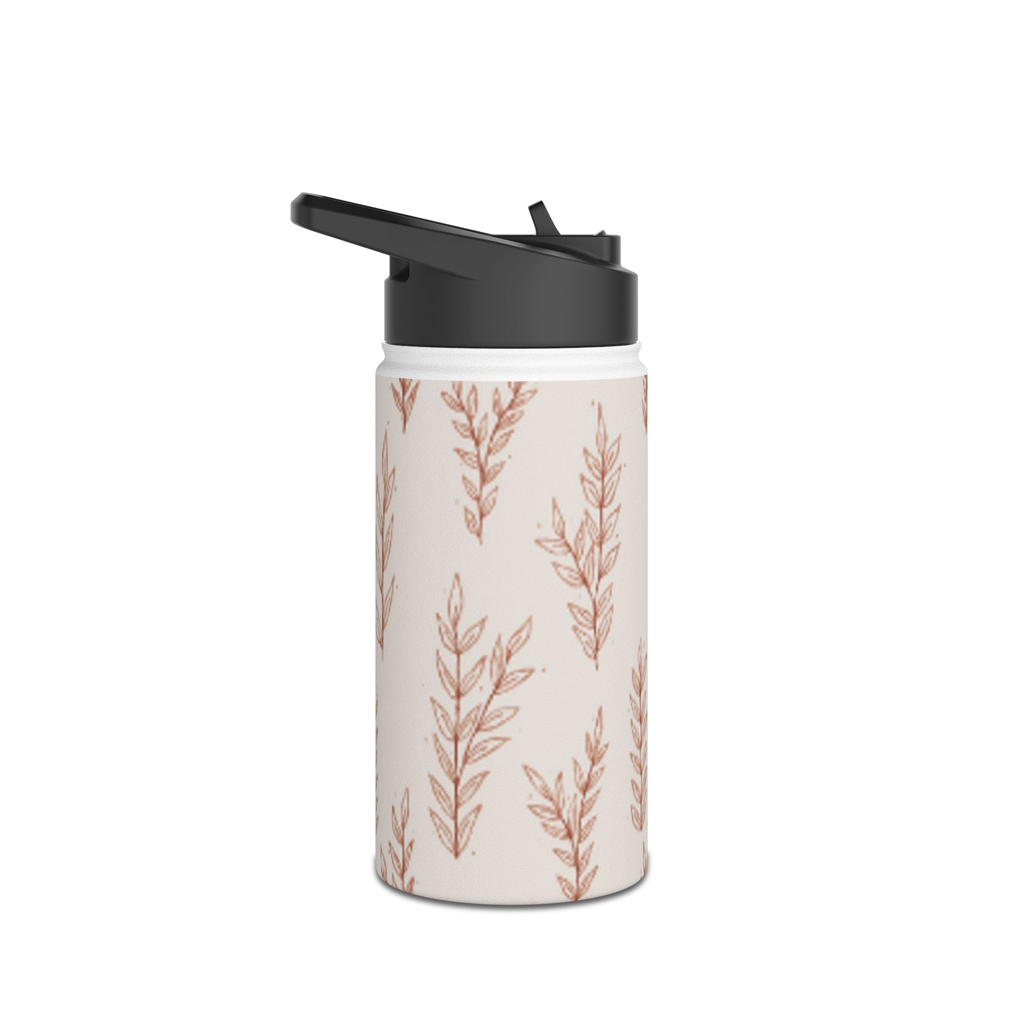 Botanical Beige Stainless Steel Water Bottle – Minimal Leaf Pattern, Insulated Drink Bottle