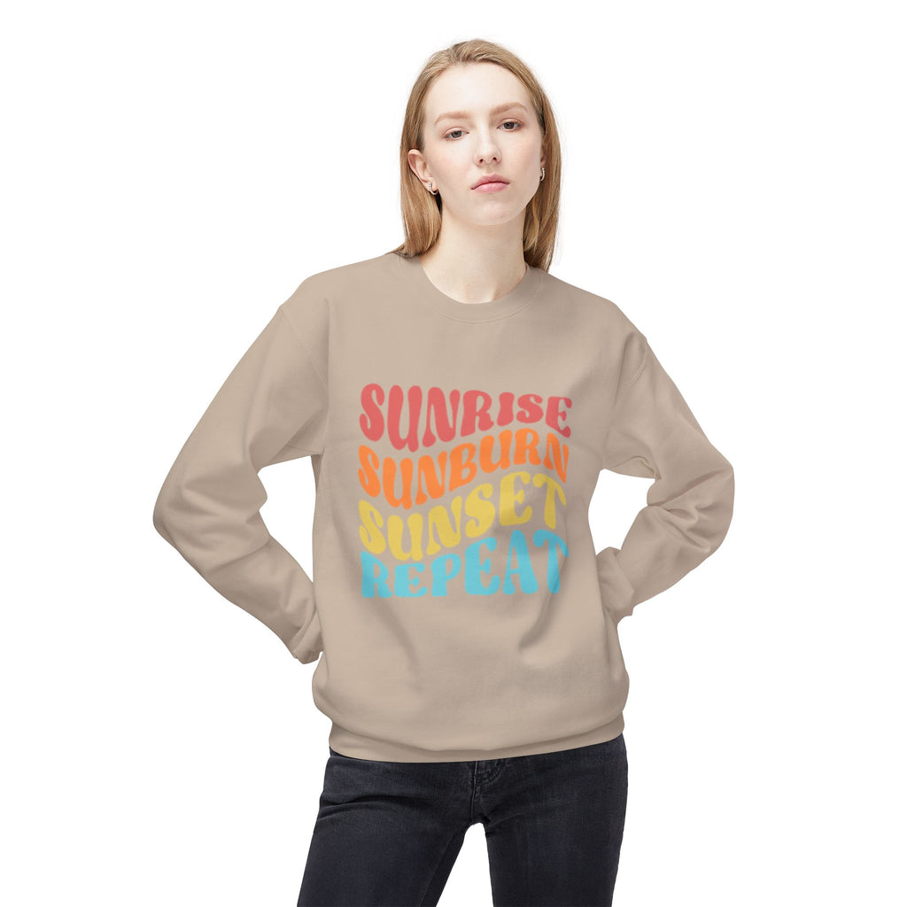 Sunrise Sunburn Sunset Repeat Sweatshirt — Retro Beach Vibes Crewneck