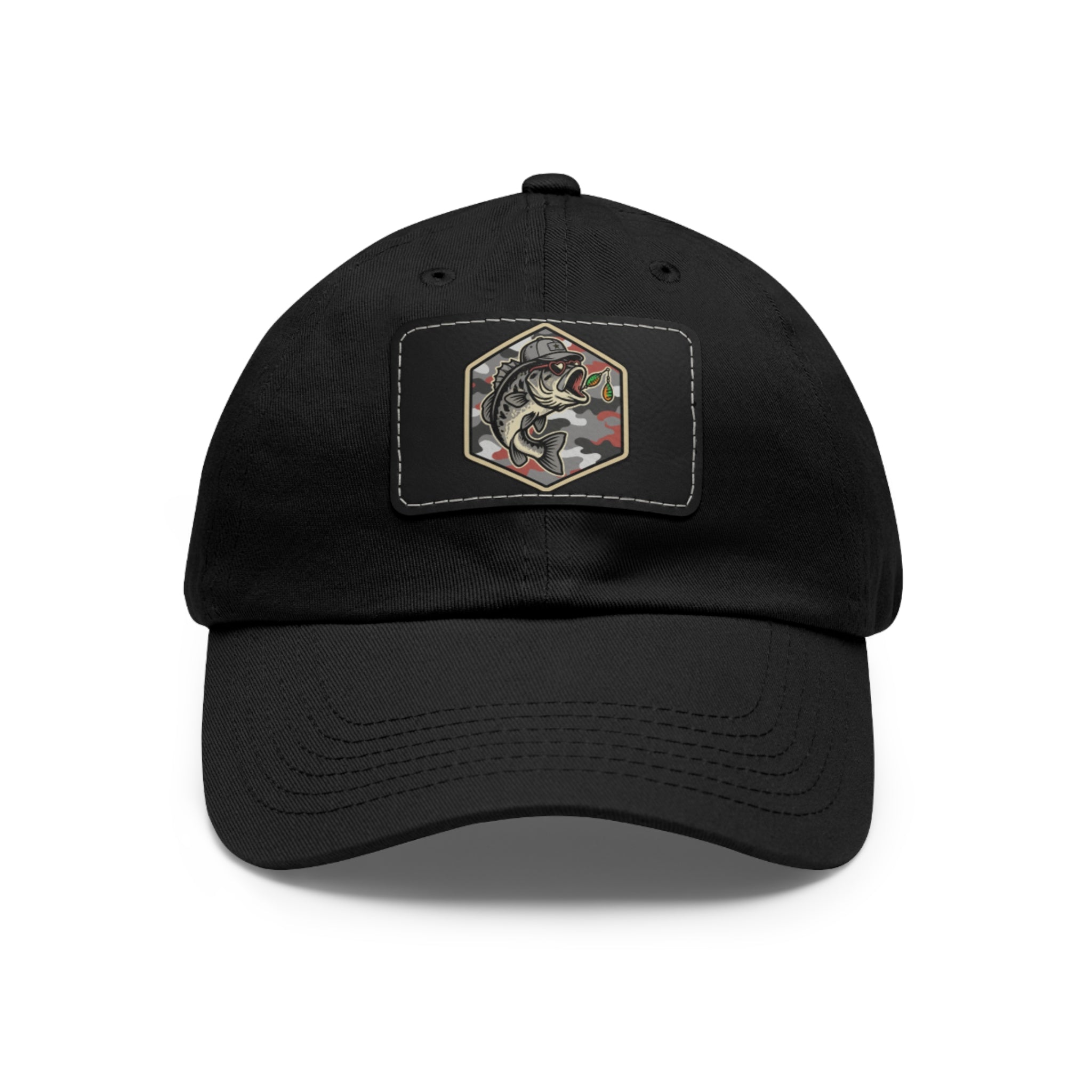 Fishing Dad Hat with Leather Patch — Bass Fish Graphic Cap